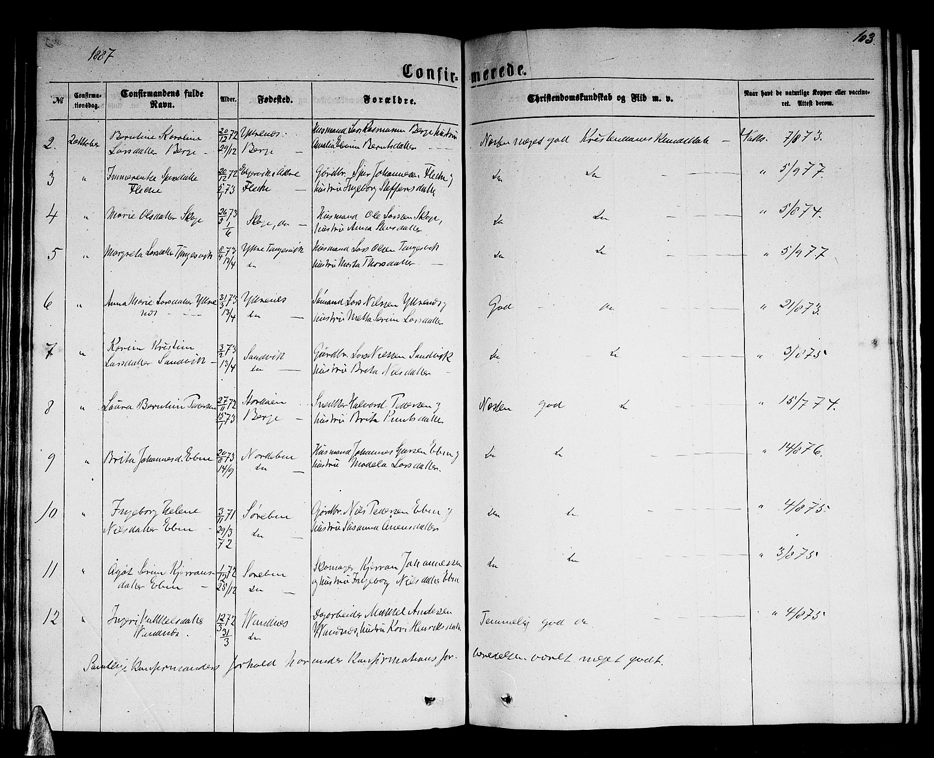 Skånevik sokneprestembete, AV/SAB-A-77801/H/Hab: Klokkerbok nr. A 1, 1860-1887, s. 103