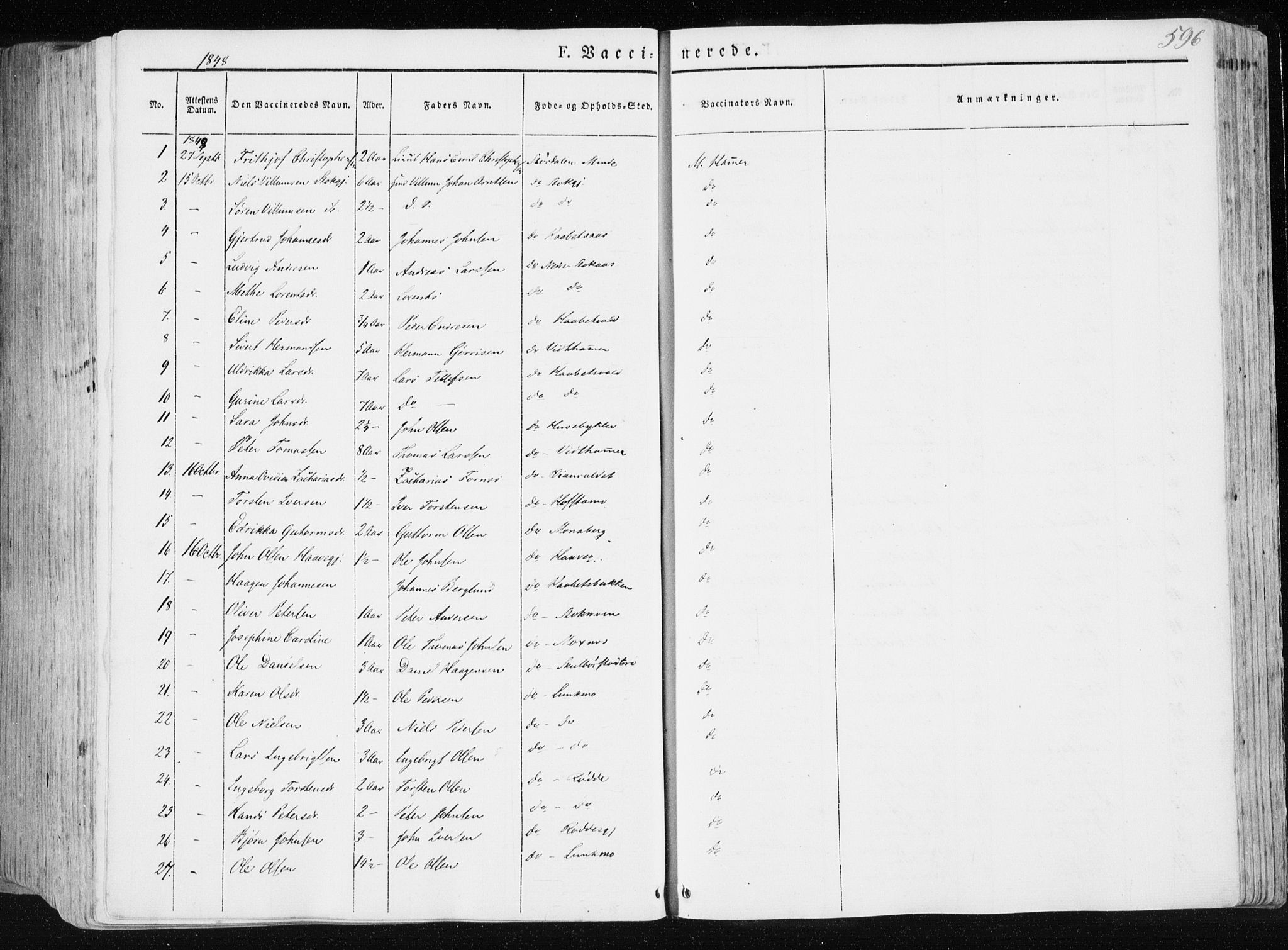 Ministerialprotokoller, klokkerbøker og fødselsregistre - Nord-Trøndelag, AV/SAT-A-1458/709/L0074: Ministerialbok nr. 709A14, 1845-1858, s. 596