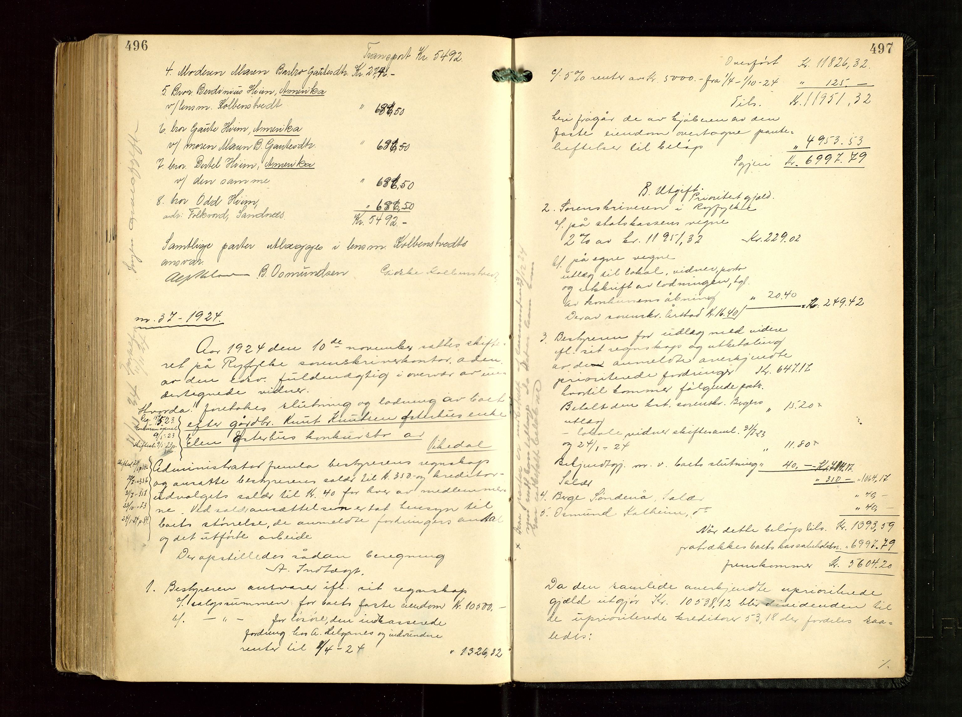 Ryfylke tingrett, AV/SAST-A-100055/001/IV/IVG/L0005: Skifteudlodningsprotokoll Med register, 1918-1924, s. 496-497