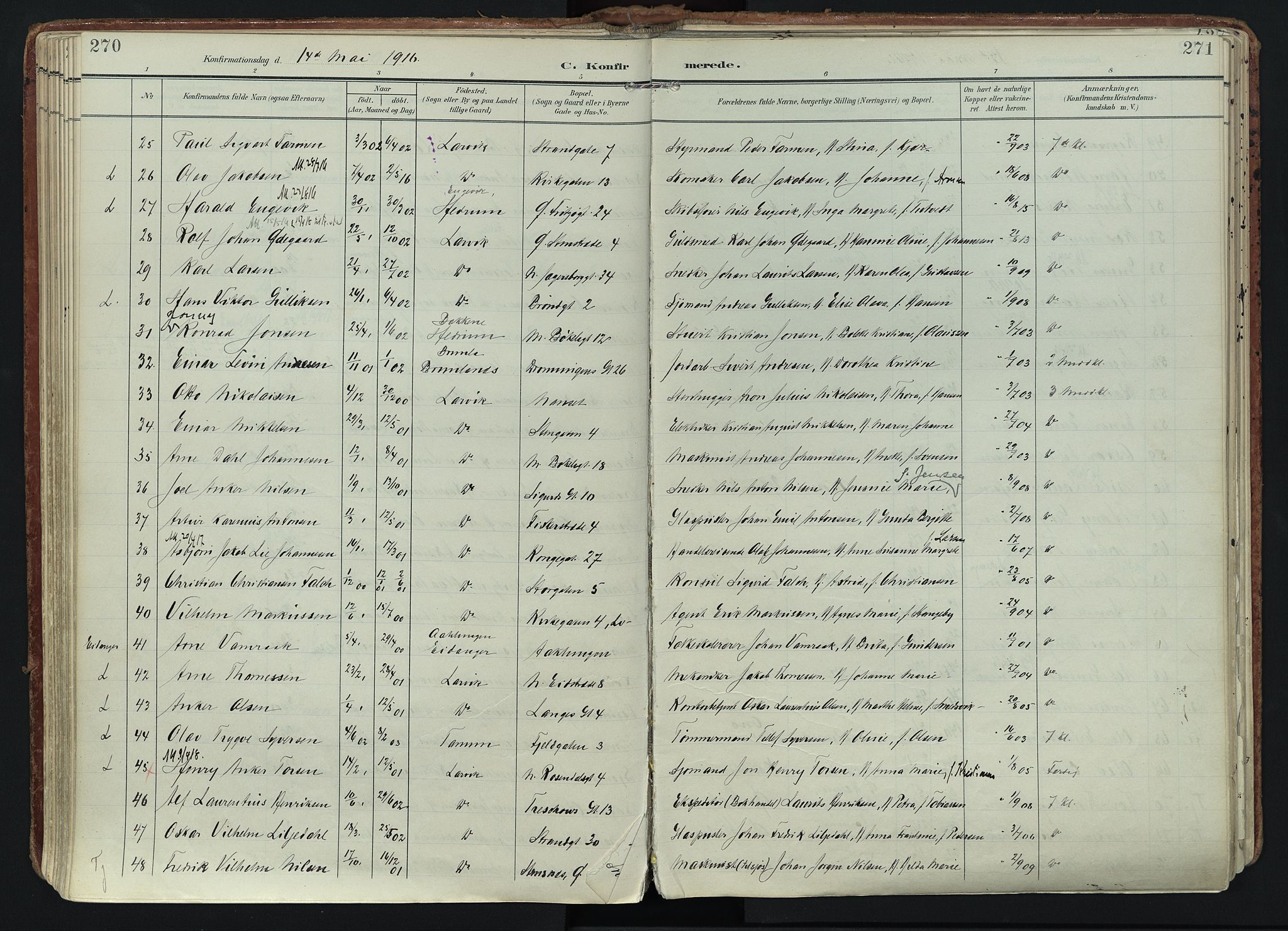 Larvik kirkebøker, AV/SAKO-A-352/F/Fa/L0011: Ministerialbok nr. I 11, 1902-1922, s. 270-271