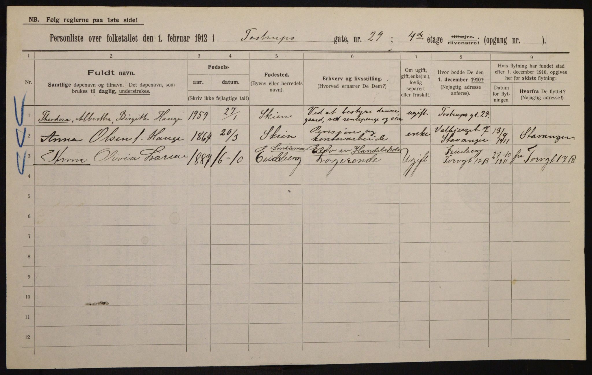 OBA, Kommunal folketelling 1.2.1912 for Kristiania, 1912, s. 115363