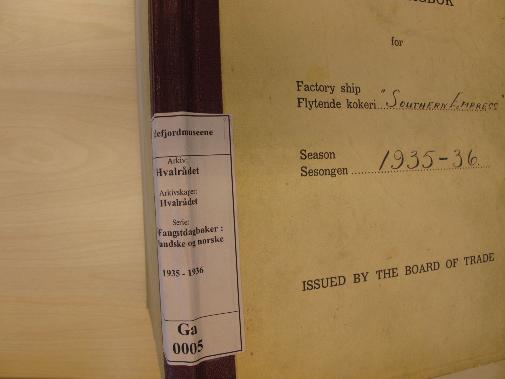 Hvalrådet, kopisamling, VEMU/ARS-A-1006/G/Ga/L0005: Southern Empress, fl.k., 1935-1936