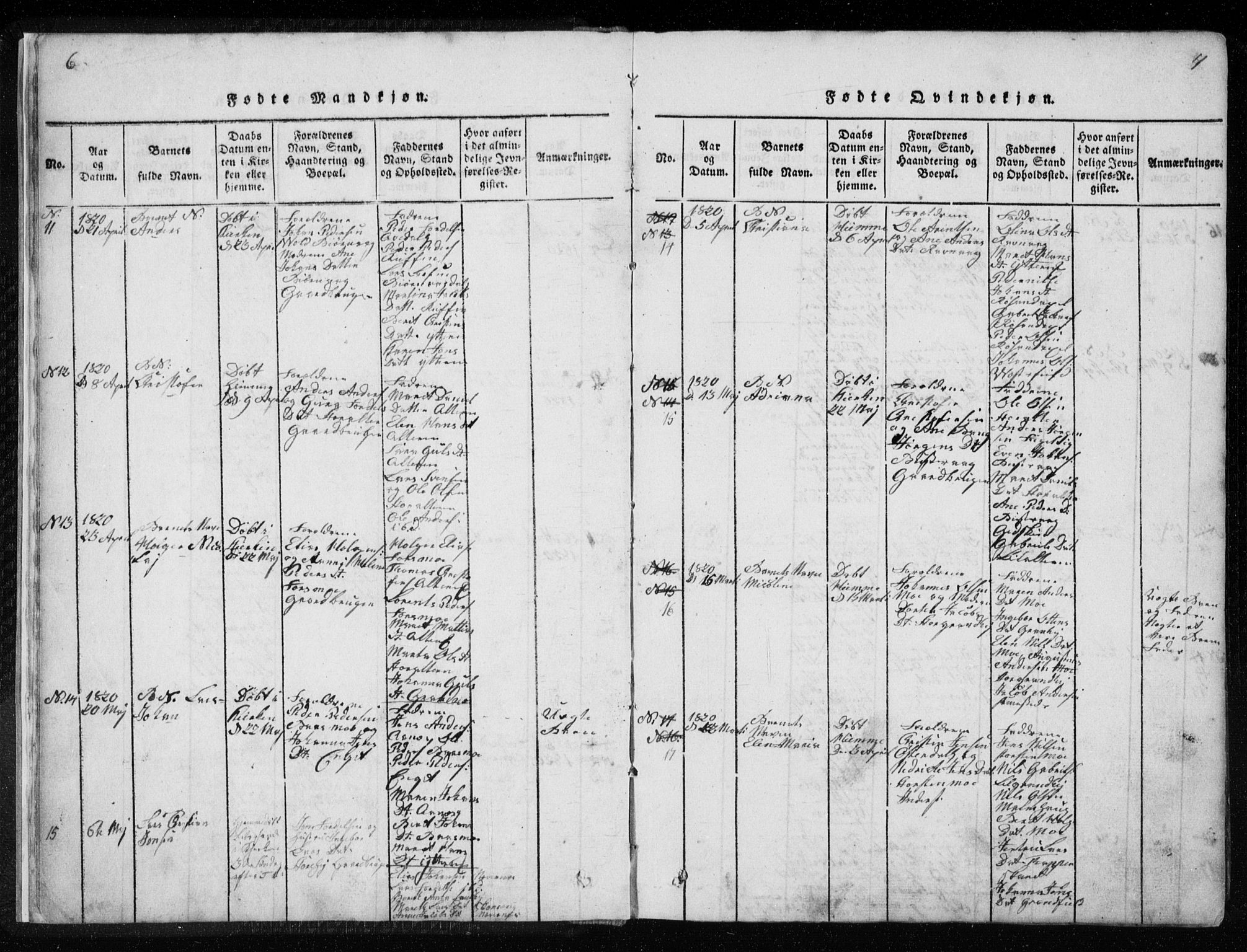 Ministerialprotokoller, klokkerbøker og fødselsregistre - Nordland, AV/SAT-A-1459/827/L0412: Klokkerbok nr. 827C01, 1820-1841, s. 6-7