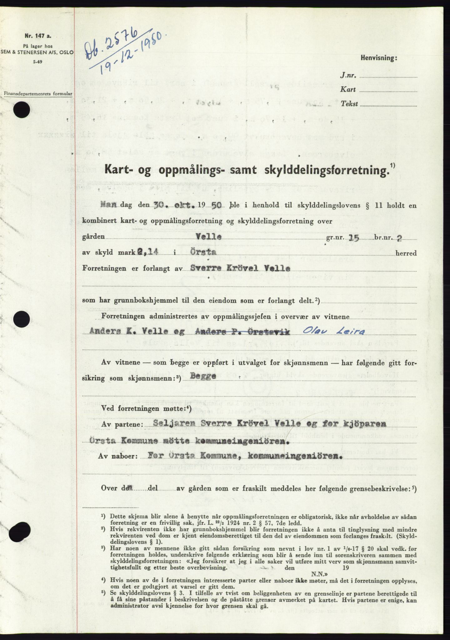 Søre Sunnmøre sorenskriveri, SAT/A-4122/1/2/2C/L0088: Pantebok nr. 14A, 1950-1951, Dagboknr: 2576/1950