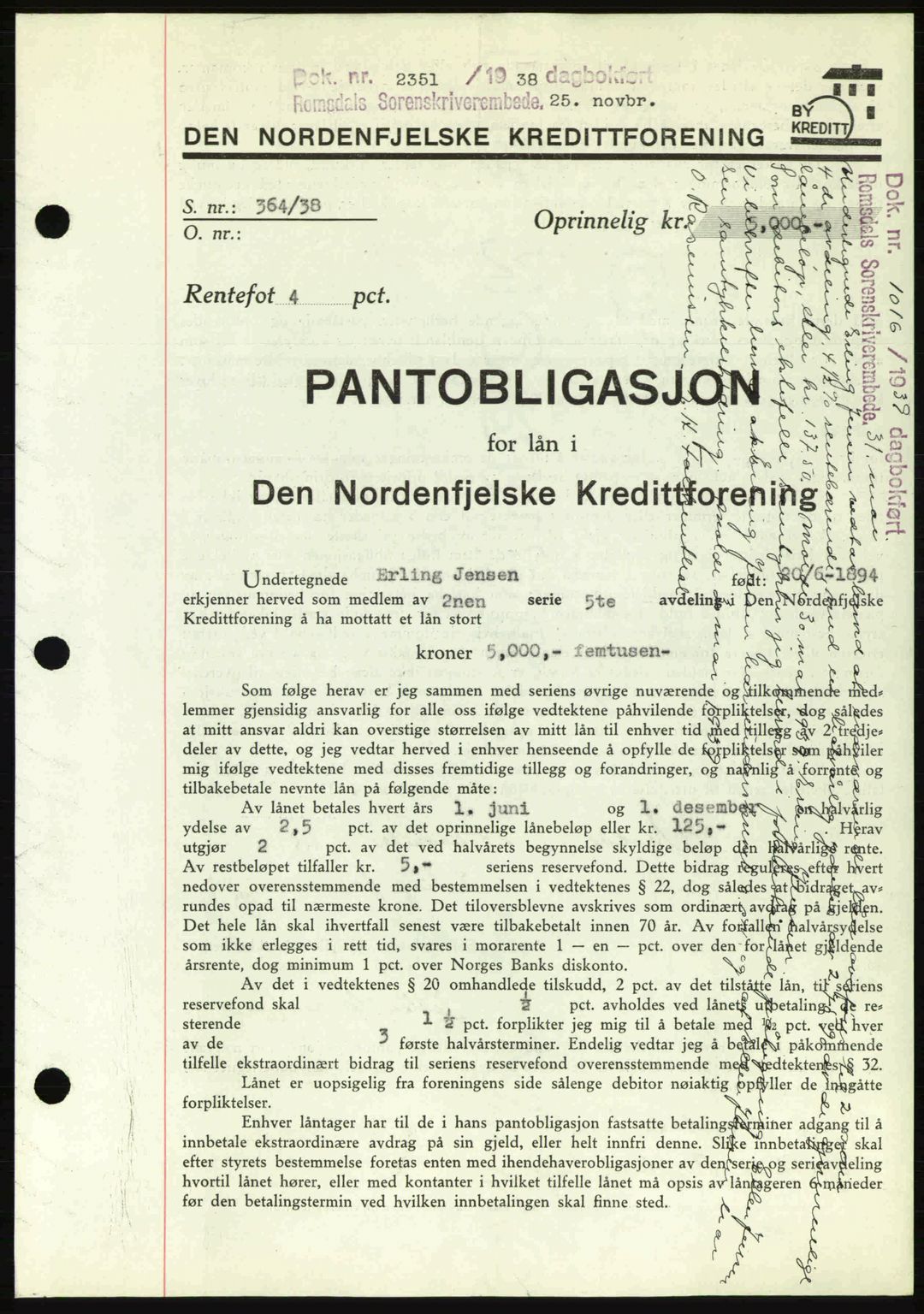 Romsdal sorenskriveri, SAT/A-4149/1/2/2C: Pantebok nr. B1, 1936-1939, Dagboknr: 2351/1938