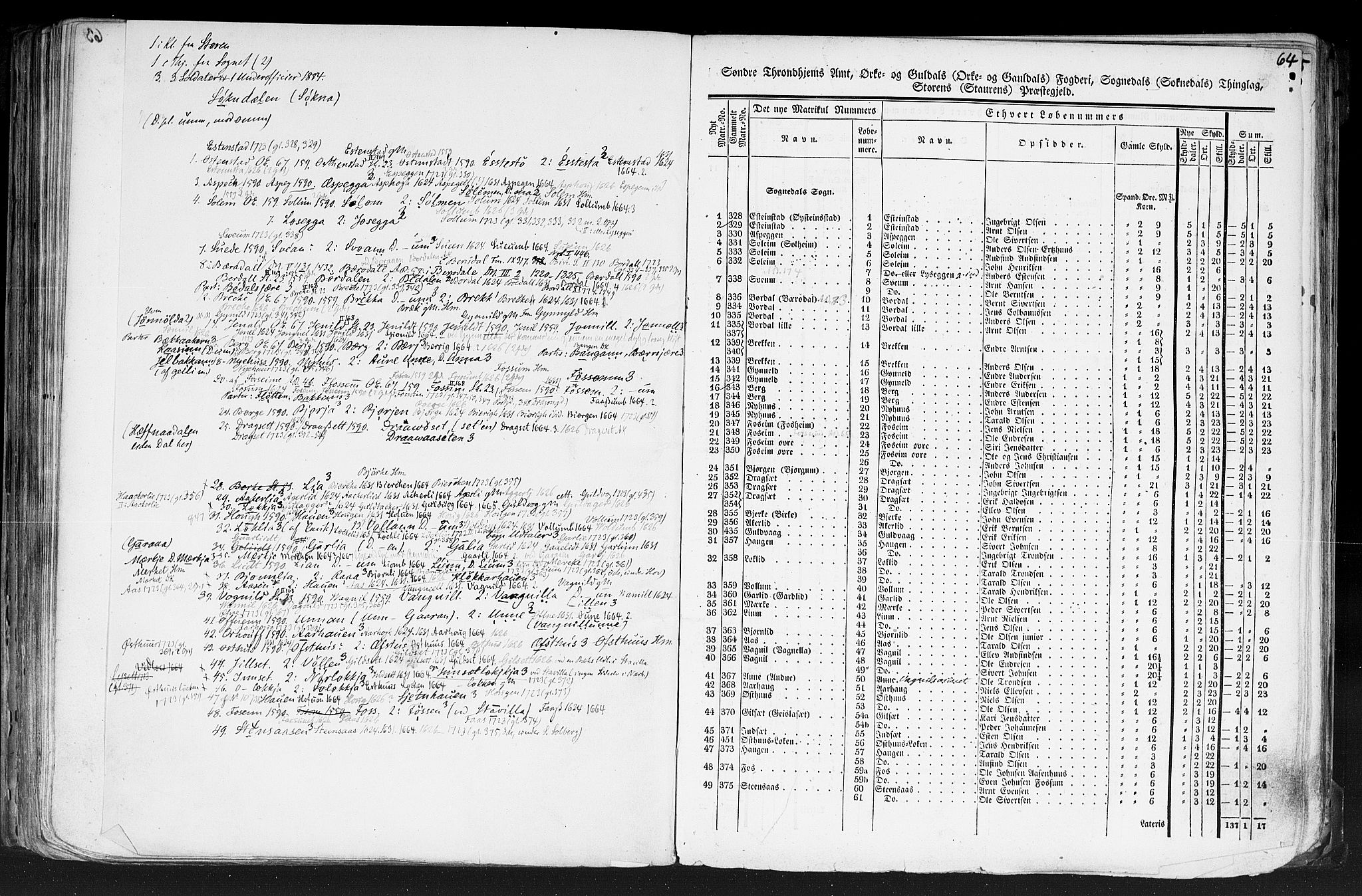 Rygh, AV/RA-PA-0034/F/Fb/L0014: Matrikkelen for 1838 - Søndre Trondhjems amt (Sør-Trøndelag fylke), 1838, s. 64a