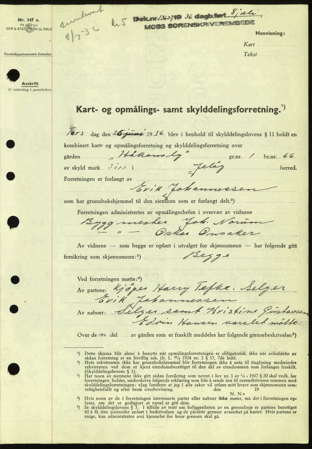 Moss sorenskriveri, SAO/A-10168: Pantebok nr. A1, 1936-1936, Dagboknr: 1360/1936