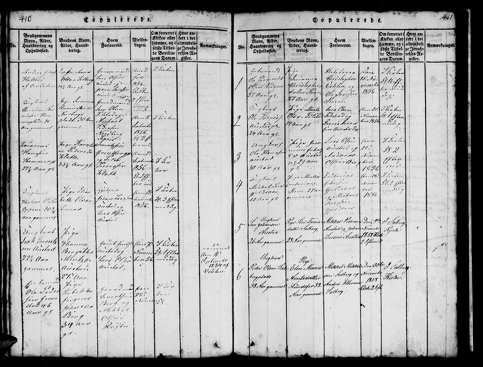 Ministerialprotokoller, klokkerbøker og fødselsregistre - Nord-Trøndelag, AV/SAT-A-1458/731/L0310: Klokkerbok nr. 731C01, 1816-1874, s. 410-411