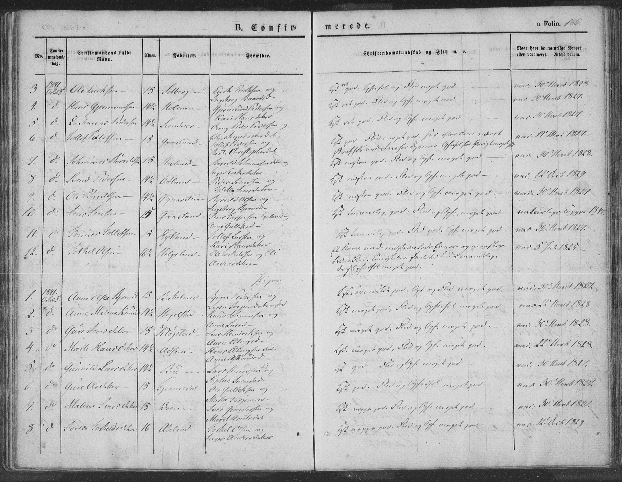 Helleland sokneprestkontor, SAST/A-101810: Ministerialbok nr. A 6.1, 1834-1863, s. 186