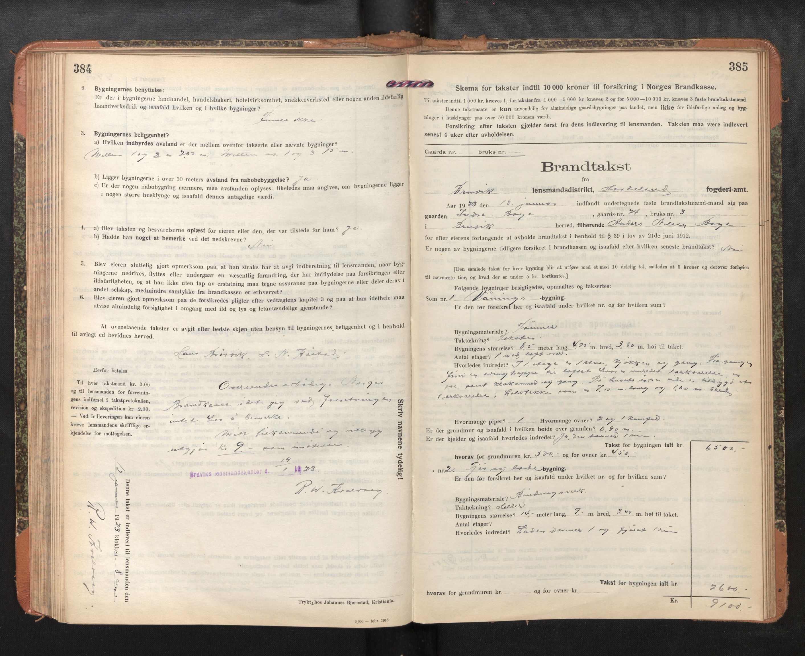 Lensmannen i Bruvik, SAB/A-31301/0012/L0009: Branntakstprotokoll, skjematakst, 1918-1925, s. 384-385