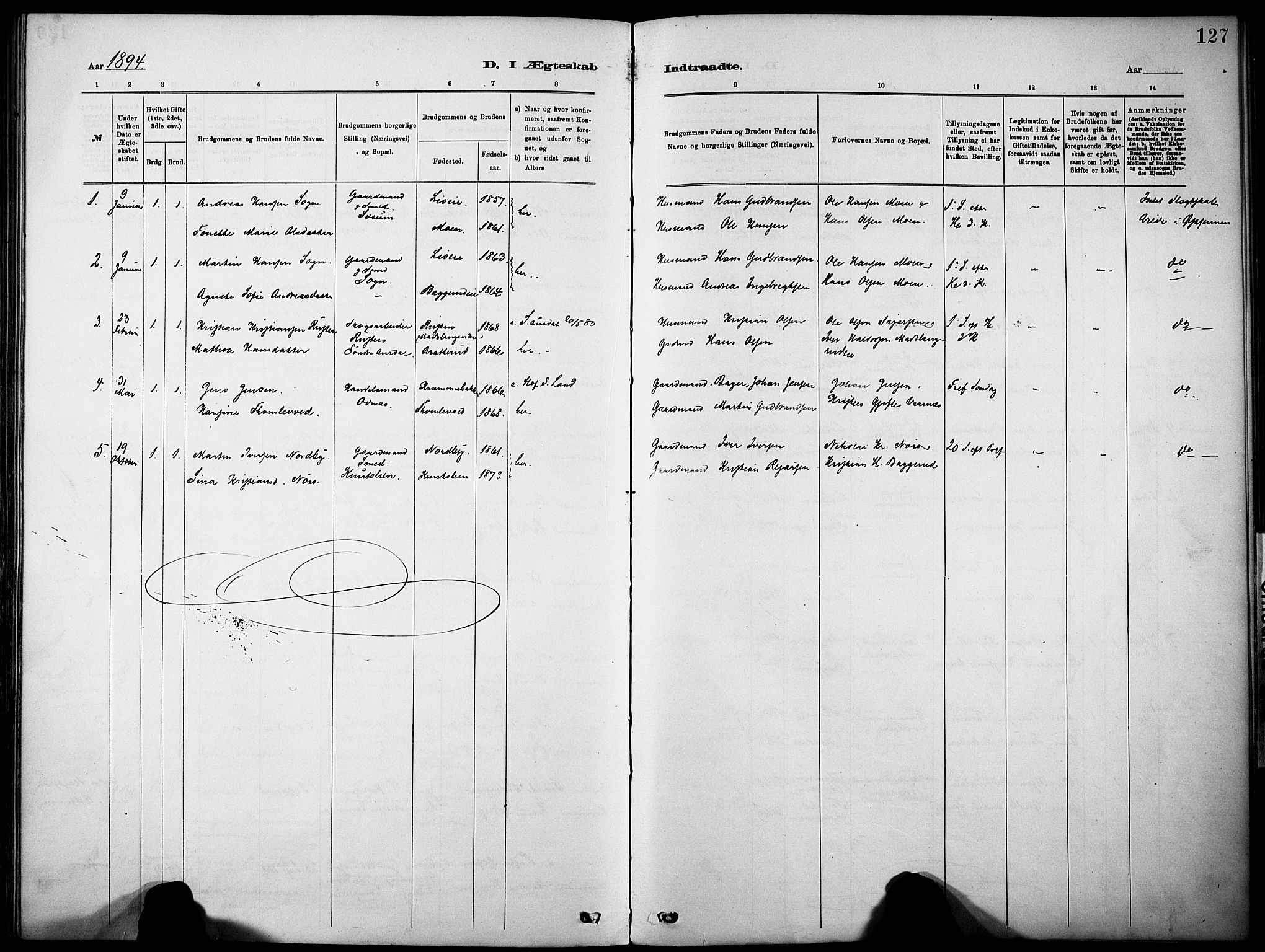 Nordre Land prestekontor, AV/SAH-PREST-124/H/Ha/Haa/L0005: Ministerialbok nr. 5, 1882-1903, s. 127