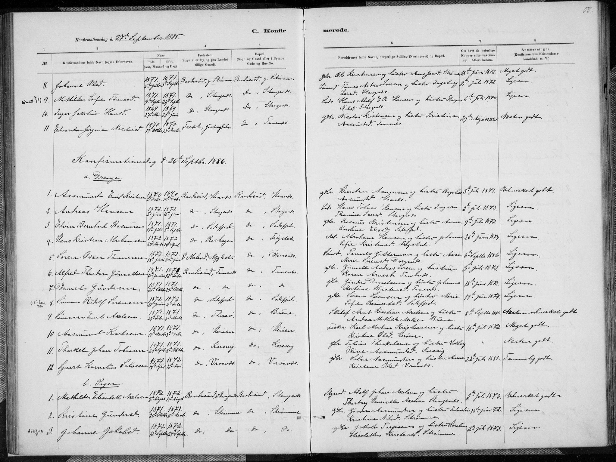 Oddernes sokneprestkontor, SAK/1111-0033/F/Fa/Fab/L0002: Ministerialbok nr. A 2, 1884-1903, s. 58