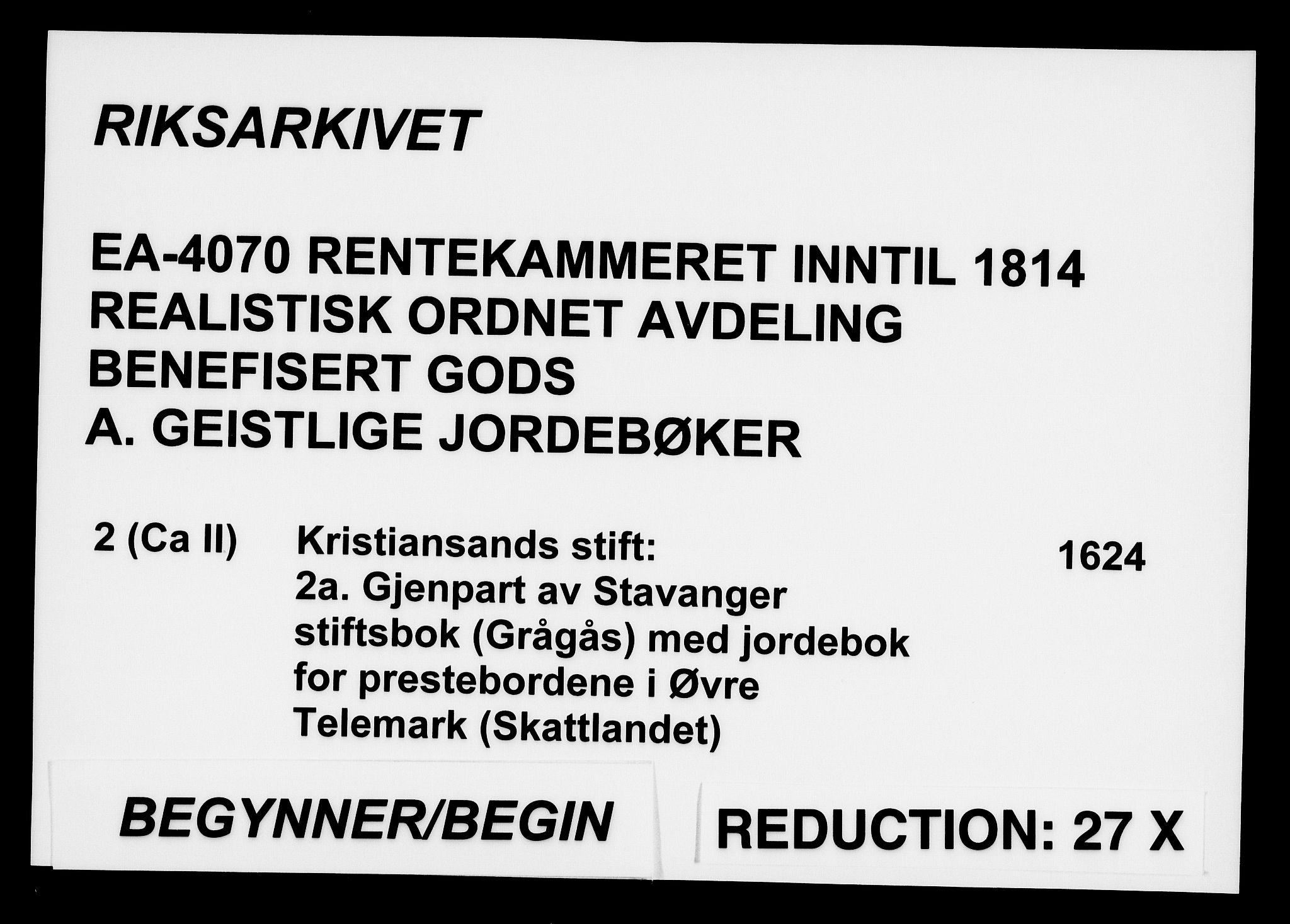 Rentekammeret inntil 1814, Realistisk ordnet avdeling, RA/EA-4070/Fc/Fca/L0002/0003: [Ca II]  Kristiansand stift / Gjenpart av Stavanger stiftsbok (Grågås) med jordebok for prestebordene i Øvre Telemark (Skattlandet), 1624