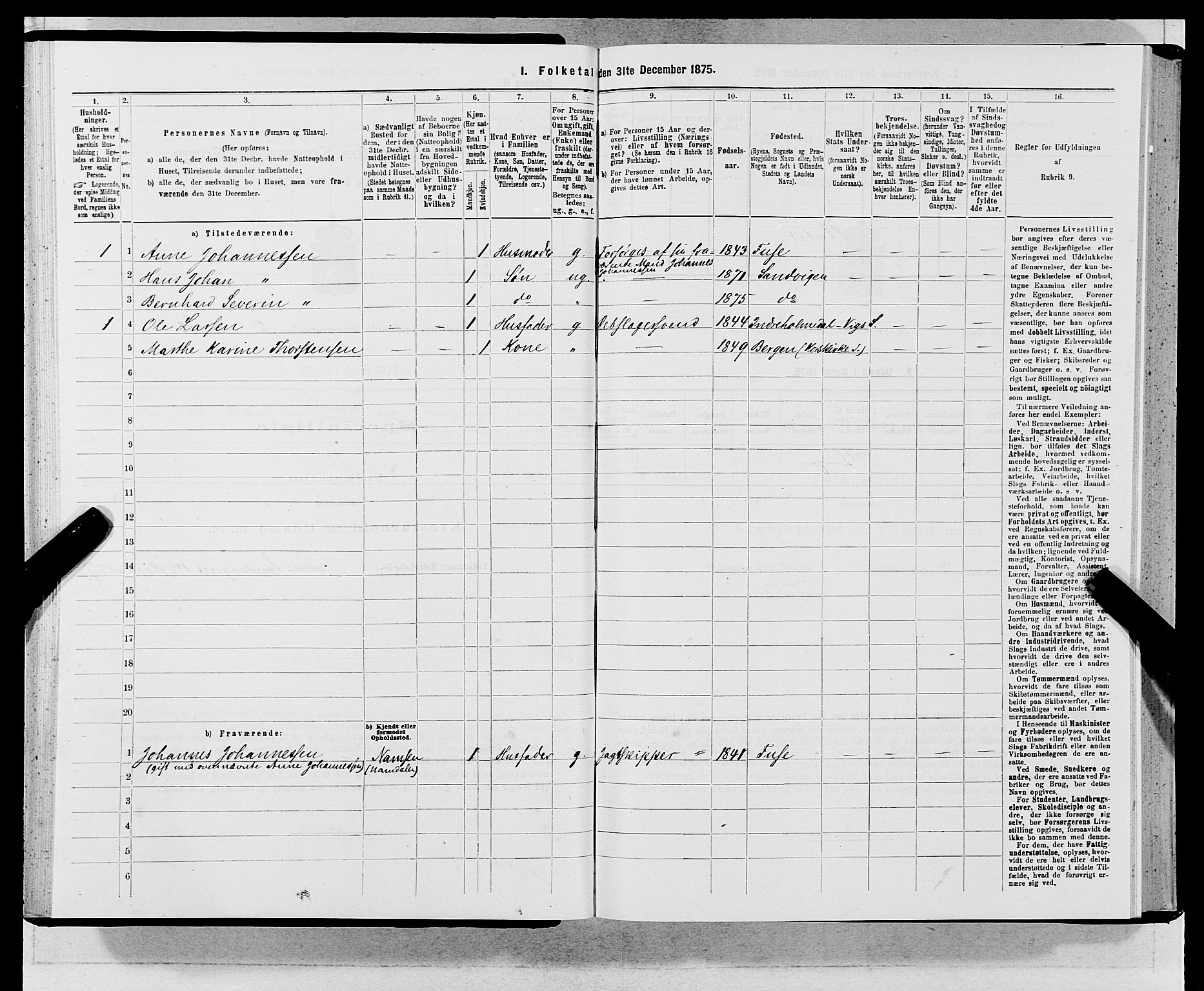 SAB, Folketelling 1875 for 1281L Bergen landdistrikt, Domkirkens landsokn og Sandvikens landsokn, 1875, s. 132