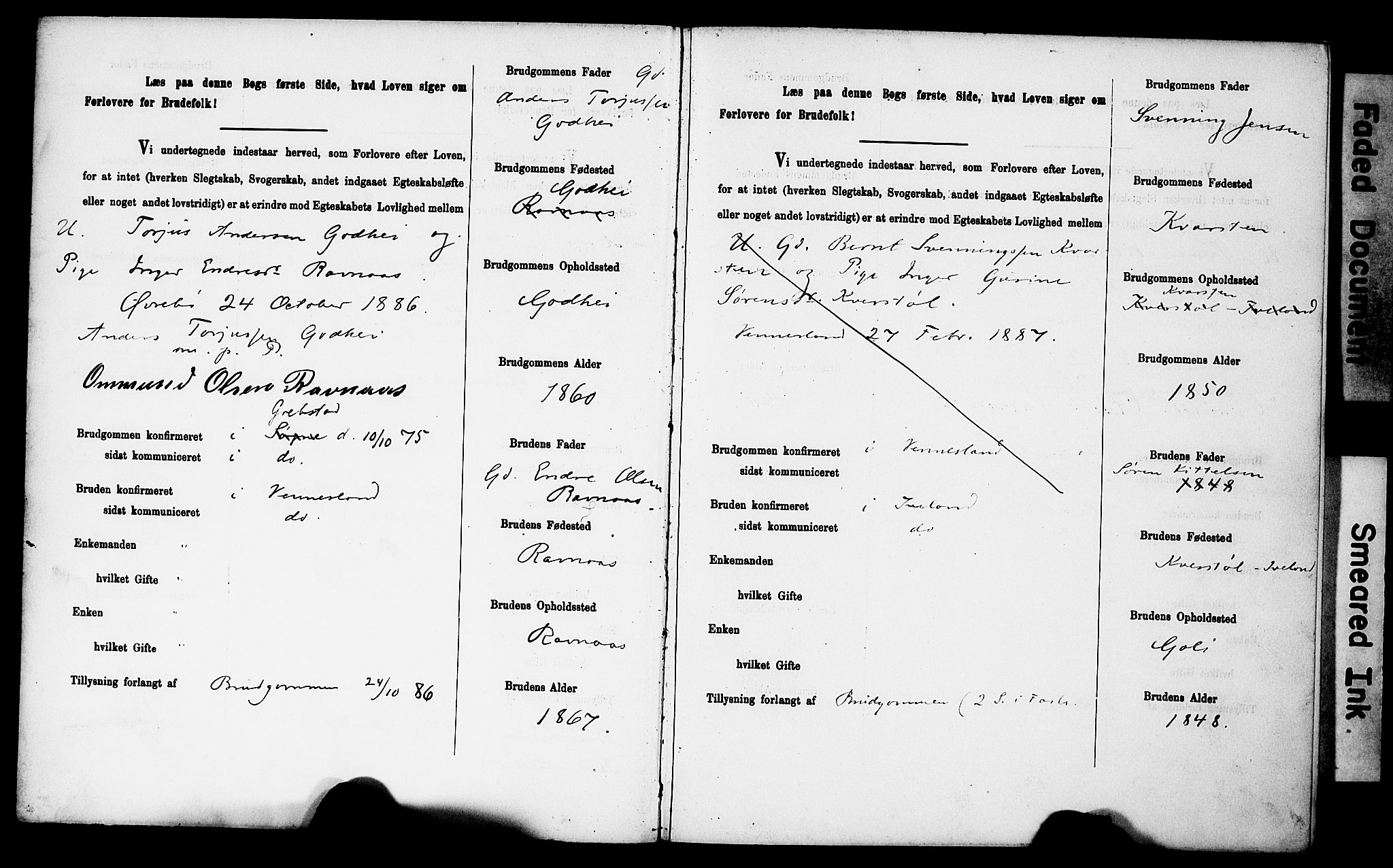 Vennesla sokneprestkontor, SAK/1111-0045/J/L0032/0003: Lysningsprotokoll nr. II 5 1, 1886-1892, s. 5