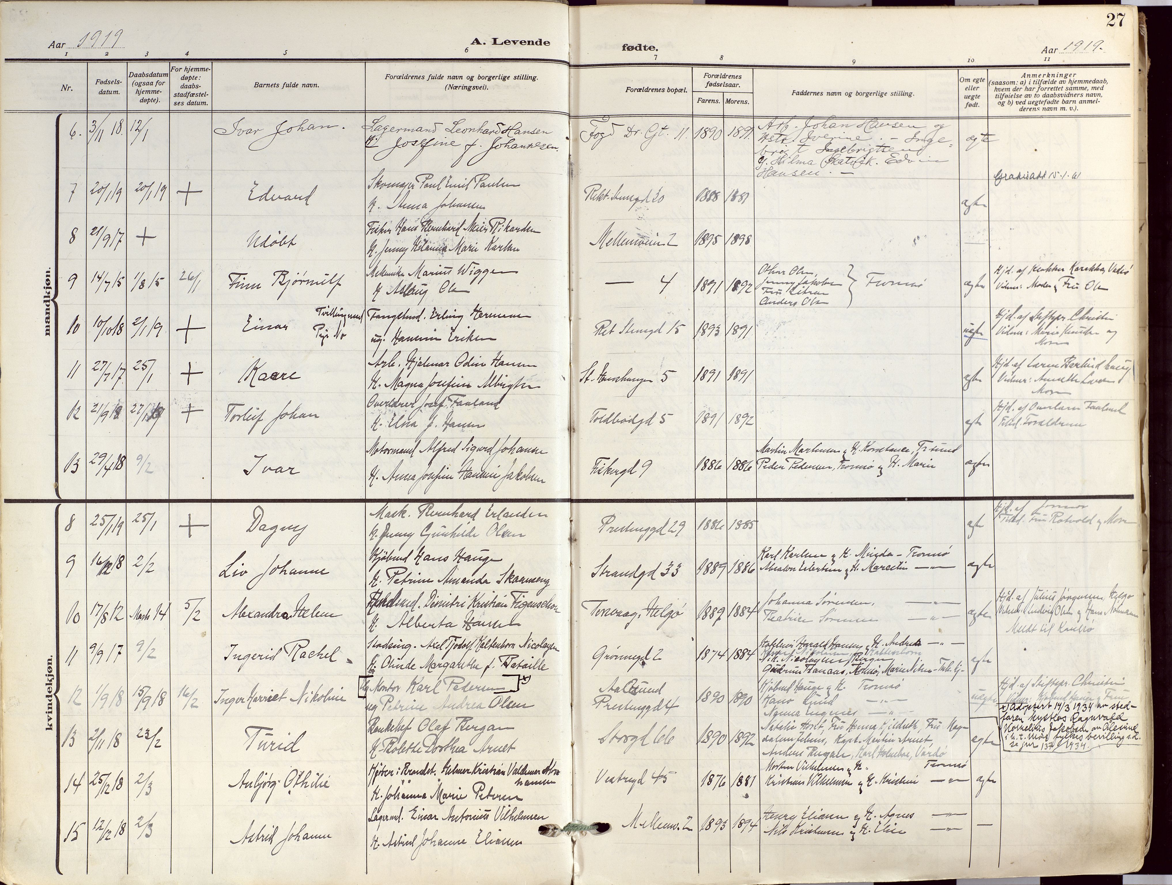 Tromsø sokneprestkontor/stiftsprosti/domprosti, AV/SATØ-S-1343/G/Ga/L0019kirke: Ministerialbok nr. 19, 1917-1927, s. 27