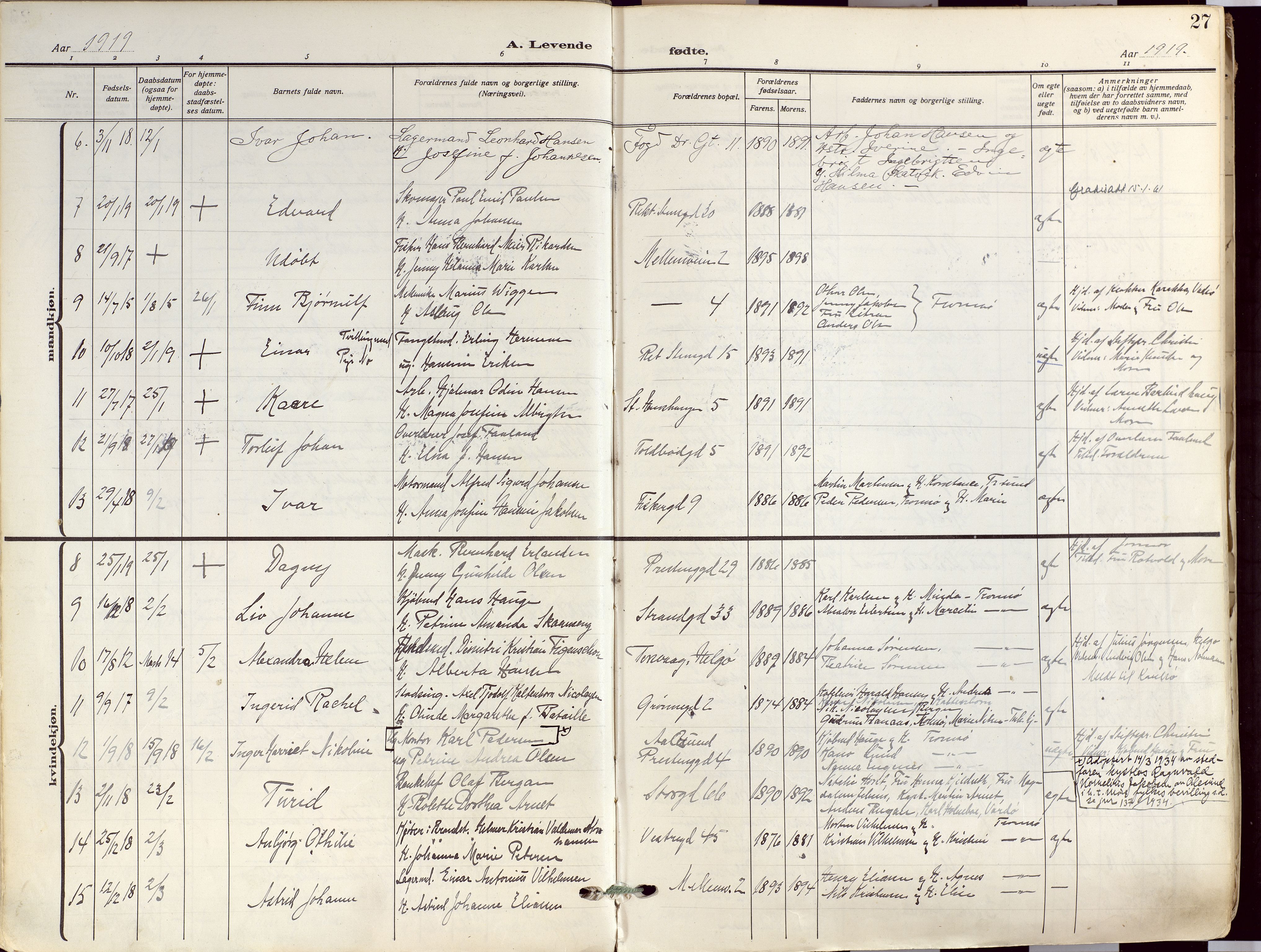 Tromsø sokneprestkontor/stiftsprosti/domprosti, SATØ/S-1343/G/Ga/L0019kirke: Ministerialbok nr. 19, 1917-1927, s. 27