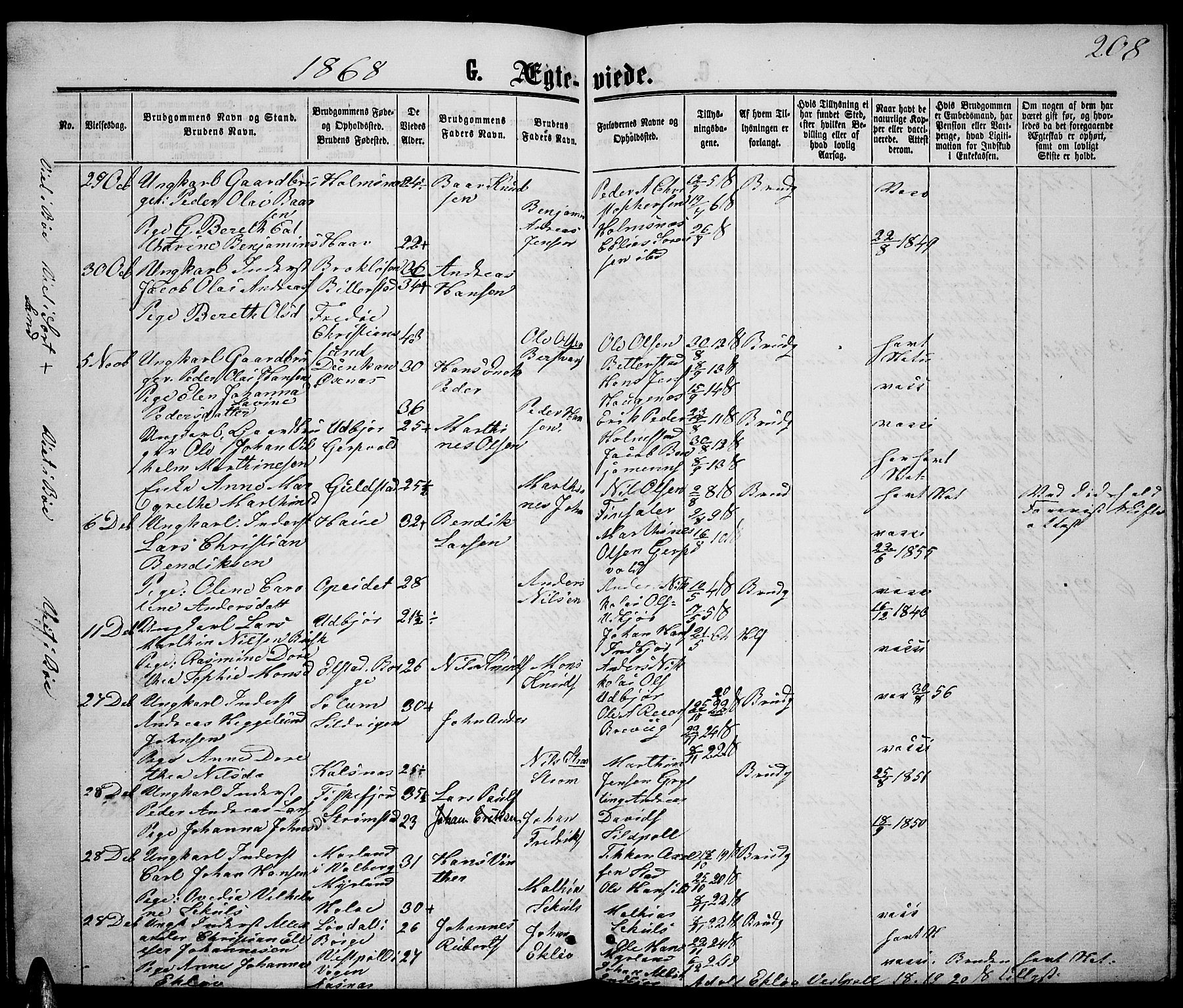 Ministerialprotokoller, klokkerbøker og fødselsregistre - Nordland, AV/SAT-A-1459/888/L1266: Klokkerbok nr. 888C04, 1864-1877, s. 208