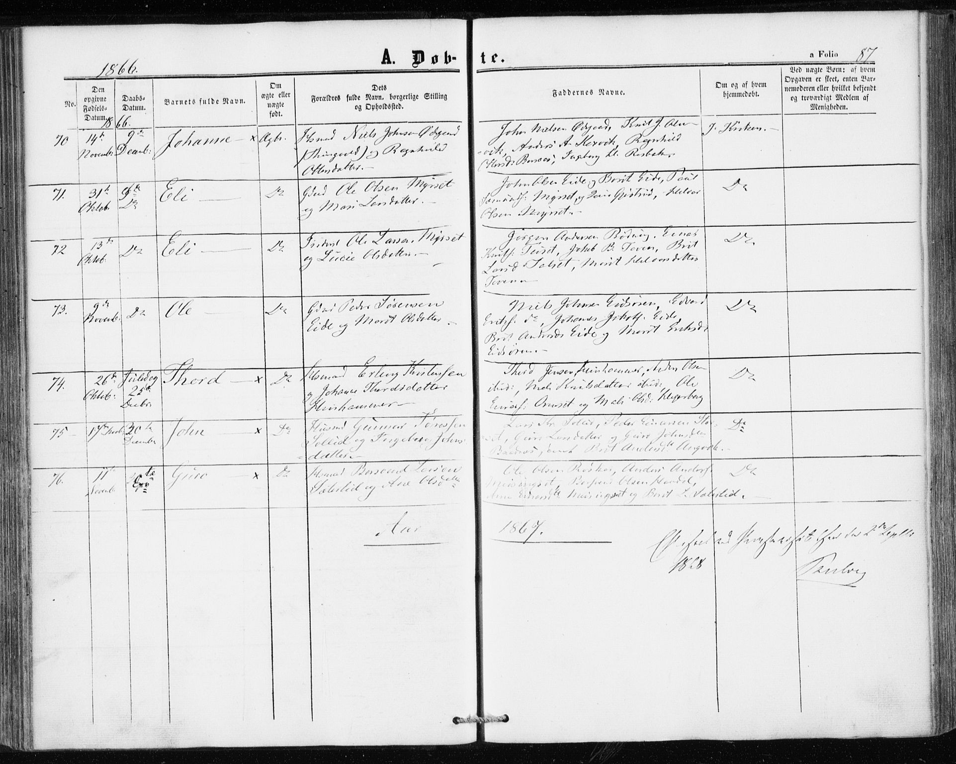 Ministerialprotokoller, klokkerbøker og fødselsregistre - Møre og Romsdal, AV/SAT-A-1454/586/L0985: Ministerialbok nr. 586A11, 1857-1866, s. 87