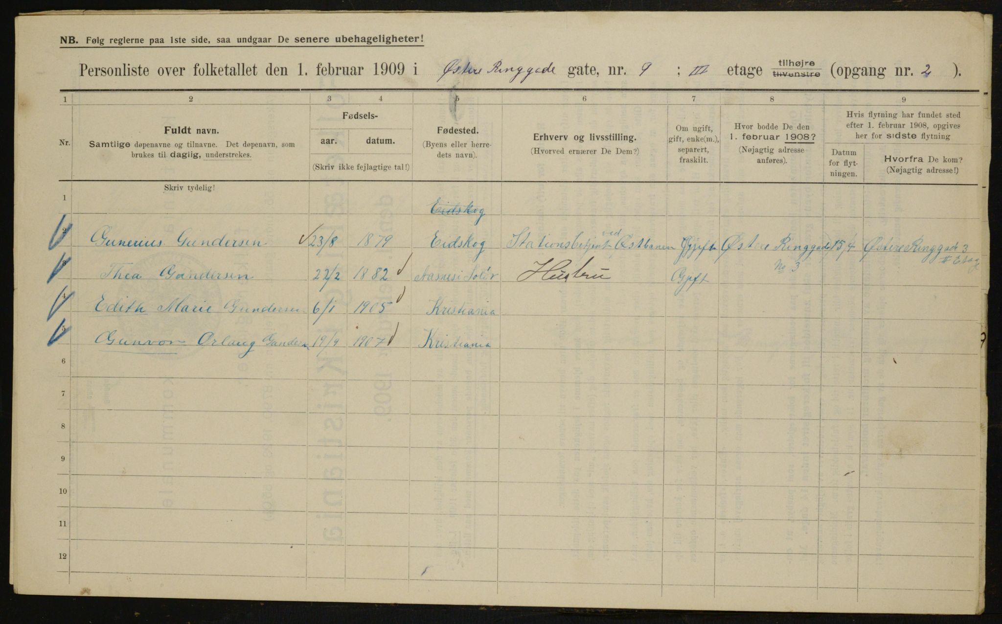 OBA, Kommunal folketelling 1.2.1909 for Kristiania kjøpstad, 1909, s. 41477