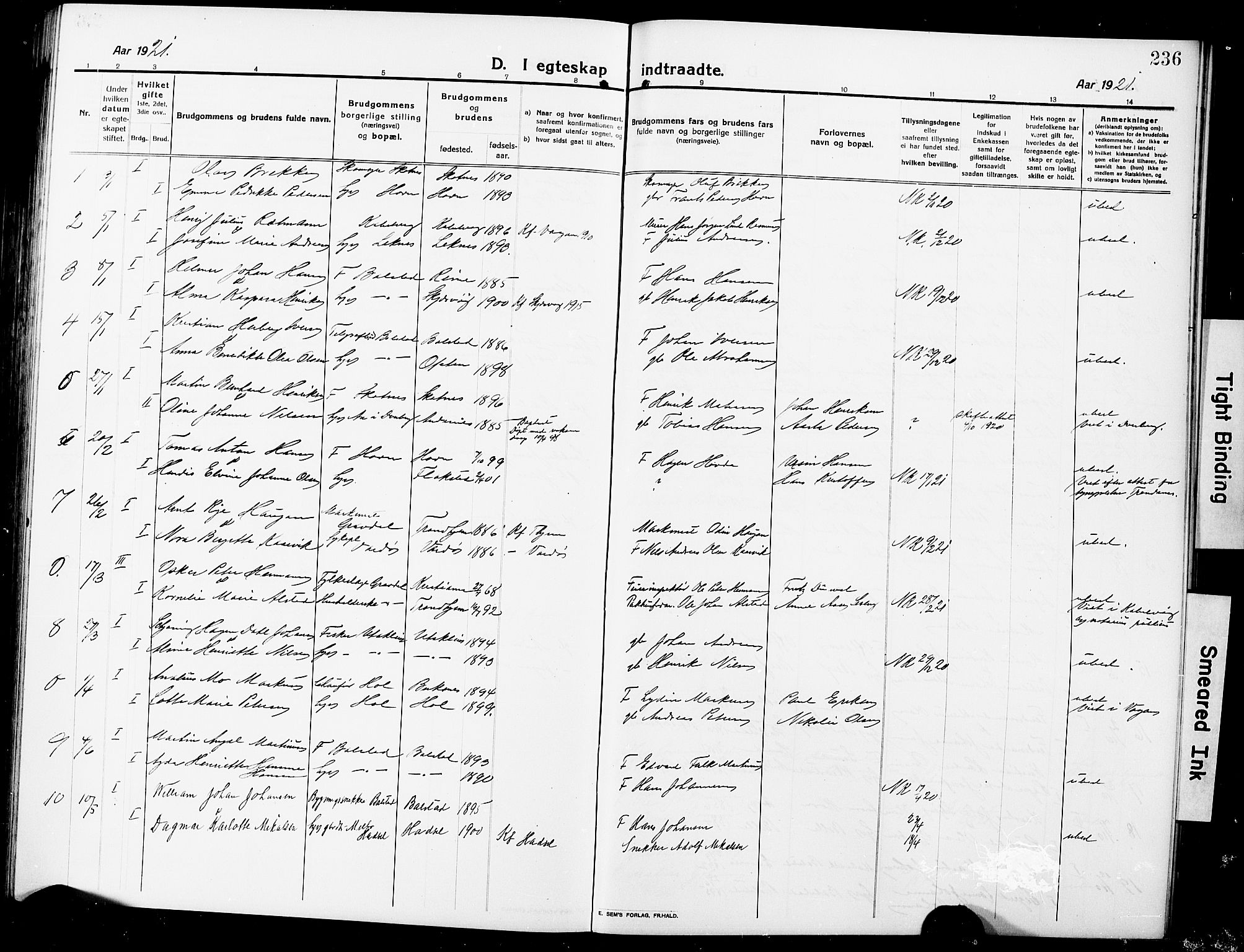 Ministerialprotokoller, klokkerbøker og fødselsregistre - Nordland, SAT/A-1459/881/L1169: Klokkerbok nr. 881C06, 1912-1930, s. 236