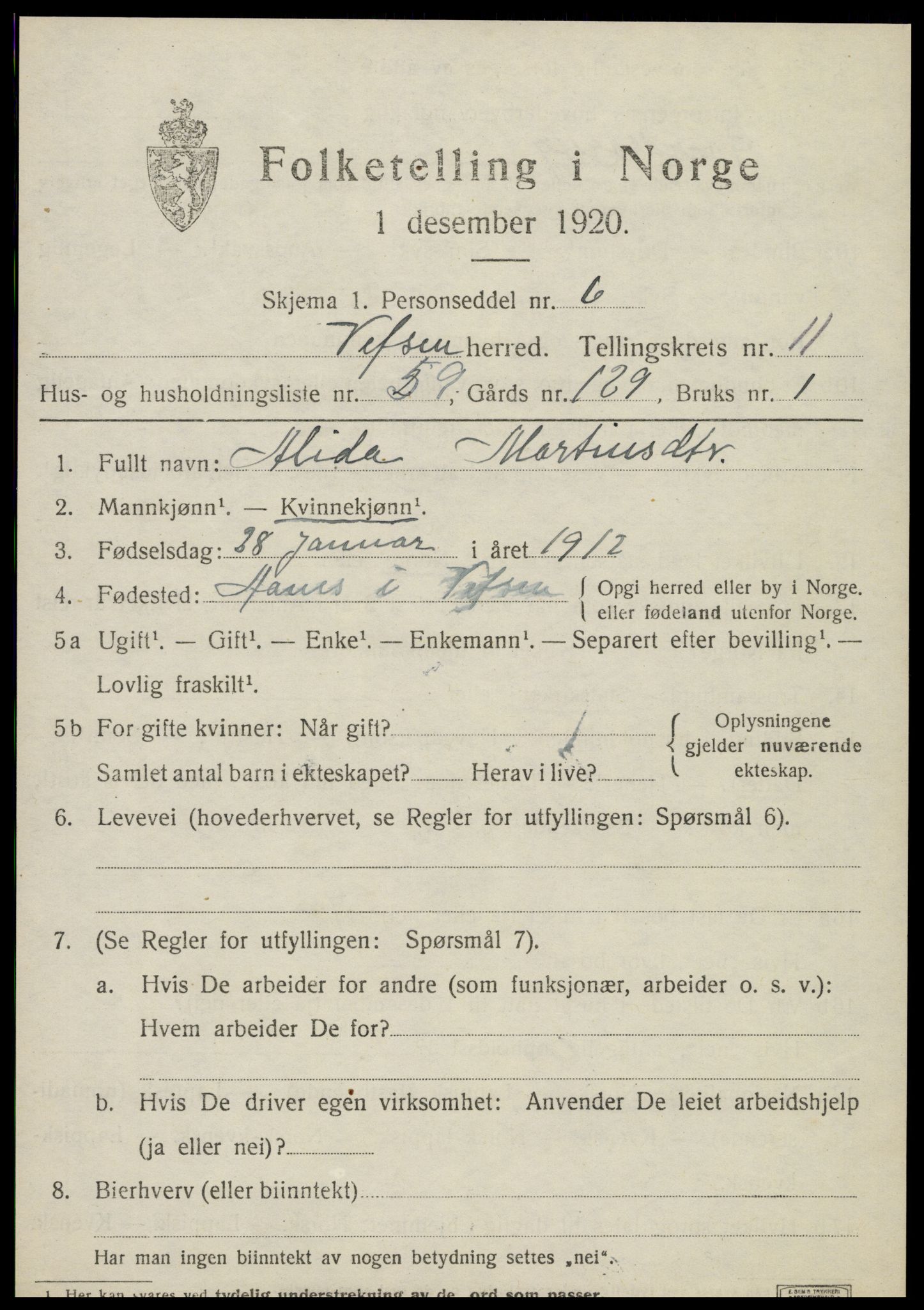 SAT, Folketelling 1920 for 1824 Vefsn herred, 1920, s. 9165
