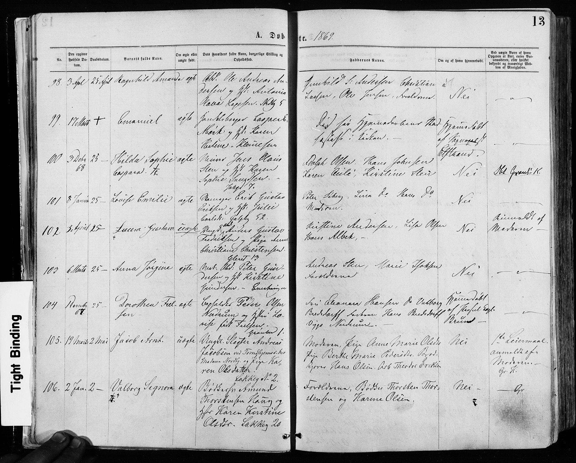 Grønland prestekontor Kirkebøker, SAO/A-10848/F/Fa/L0004: Ministerialbok nr. 4, 1869-1880, s. 13
