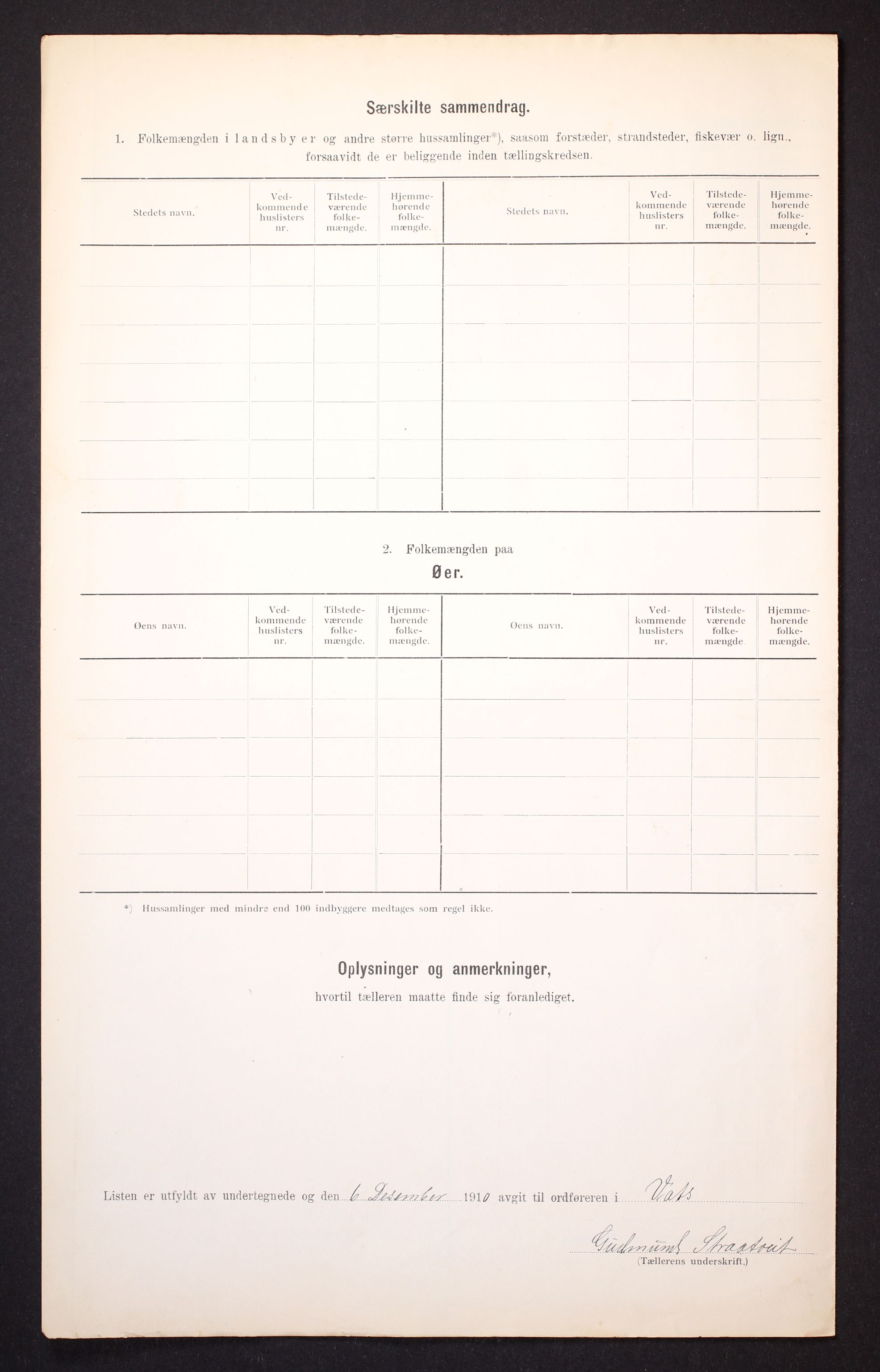 RA, Folketelling 1910 for 1155 Vats herred, 1910, s. 6