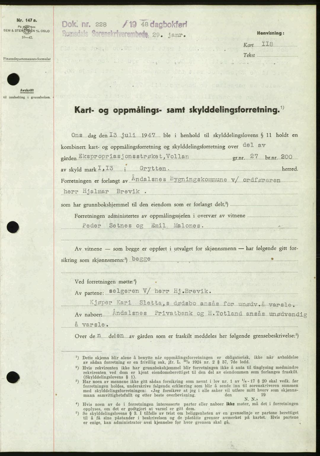 Romsdal sorenskriveri, SAT/A-4149/1/2/2C: Pantebok nr. A25, 1948-1948, Dagboknr: 228/1948
