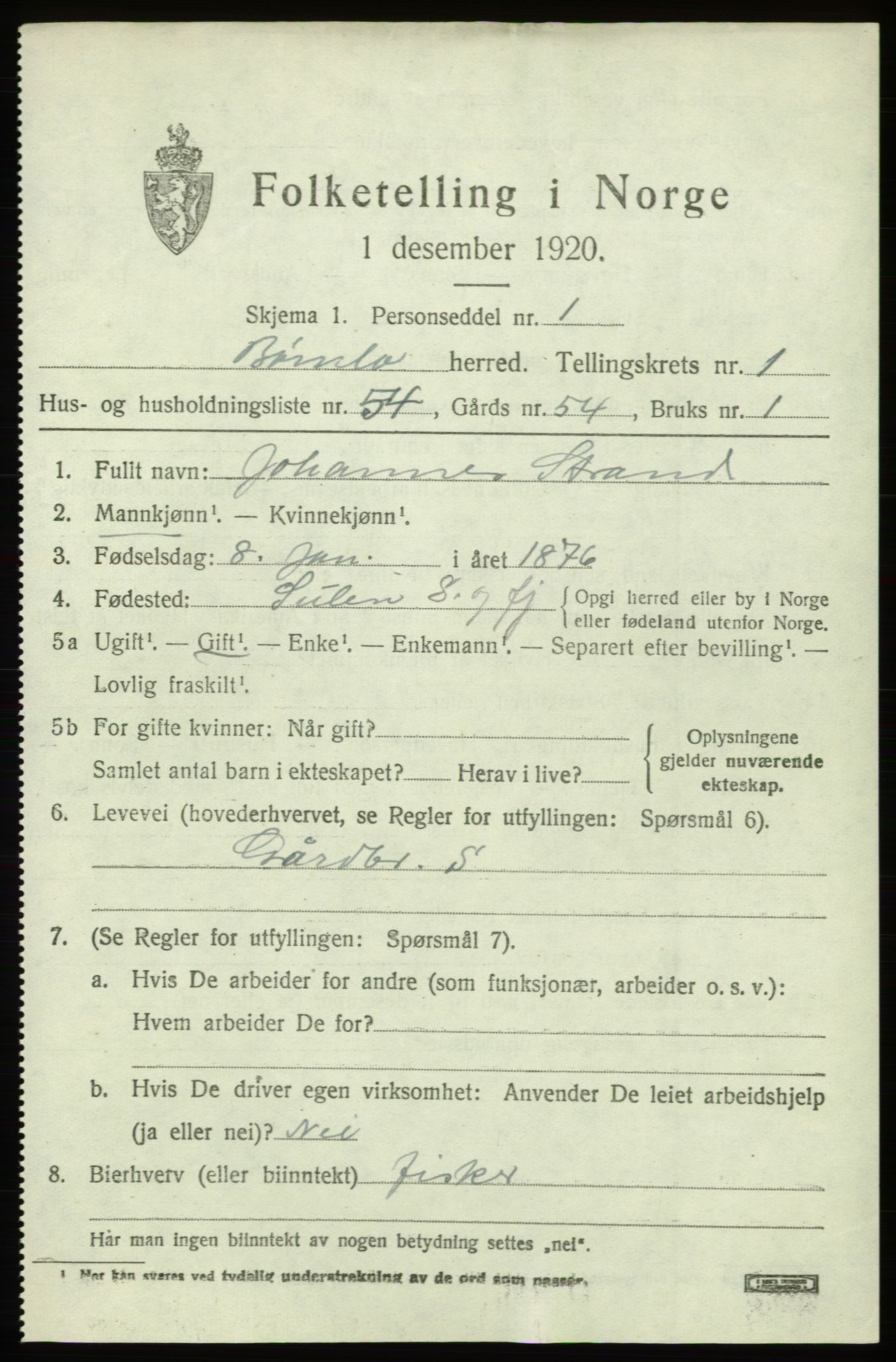 SAB, Folketelling 1920 for 1219 Bømlo herred, 1920, s. 1101