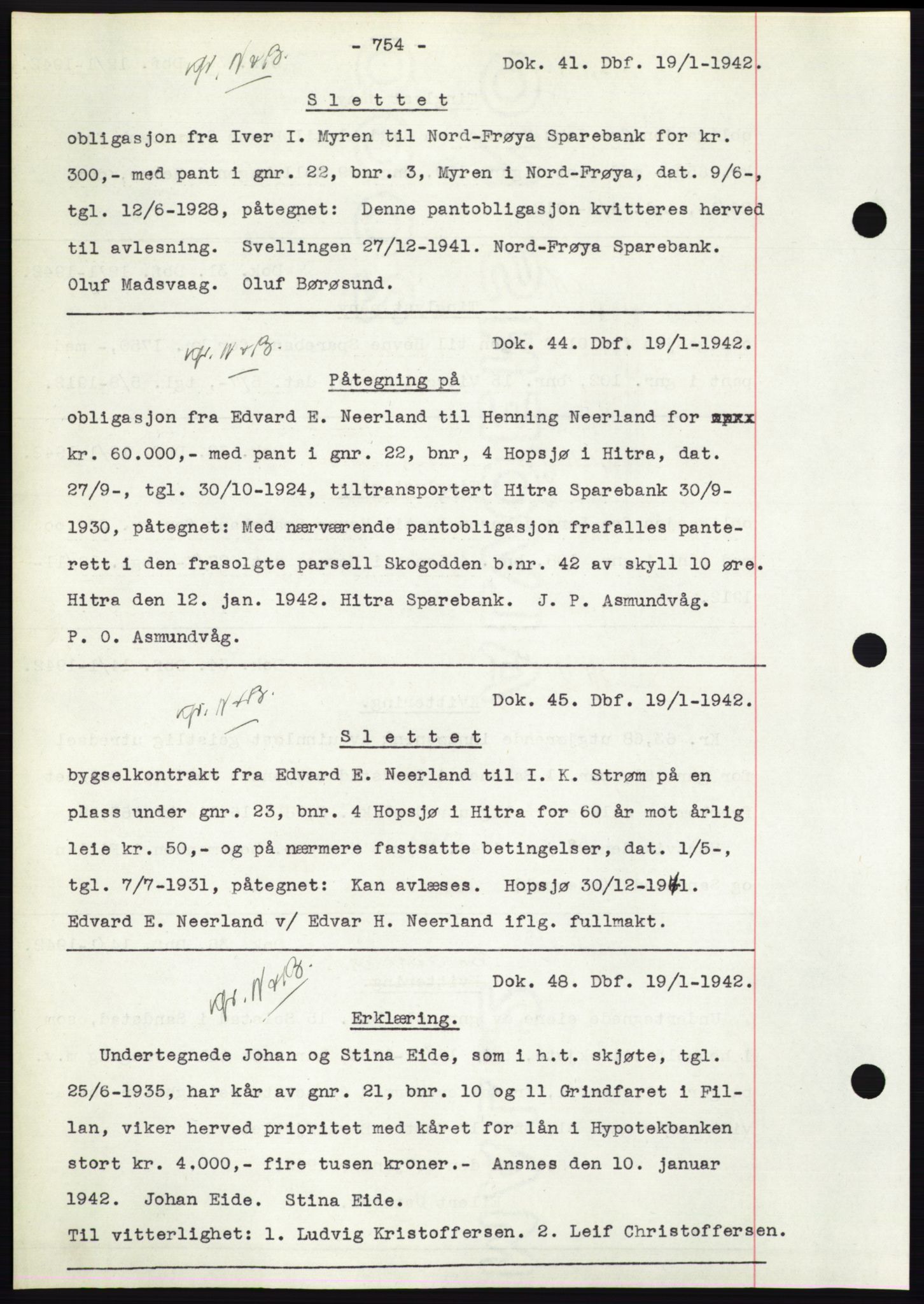 Hitra sorenskriveri, AV/SAT-A-0018/2/2C/2Ca: Pantebok nr. C1, 1936-1945, Dagboknr: 41/1942