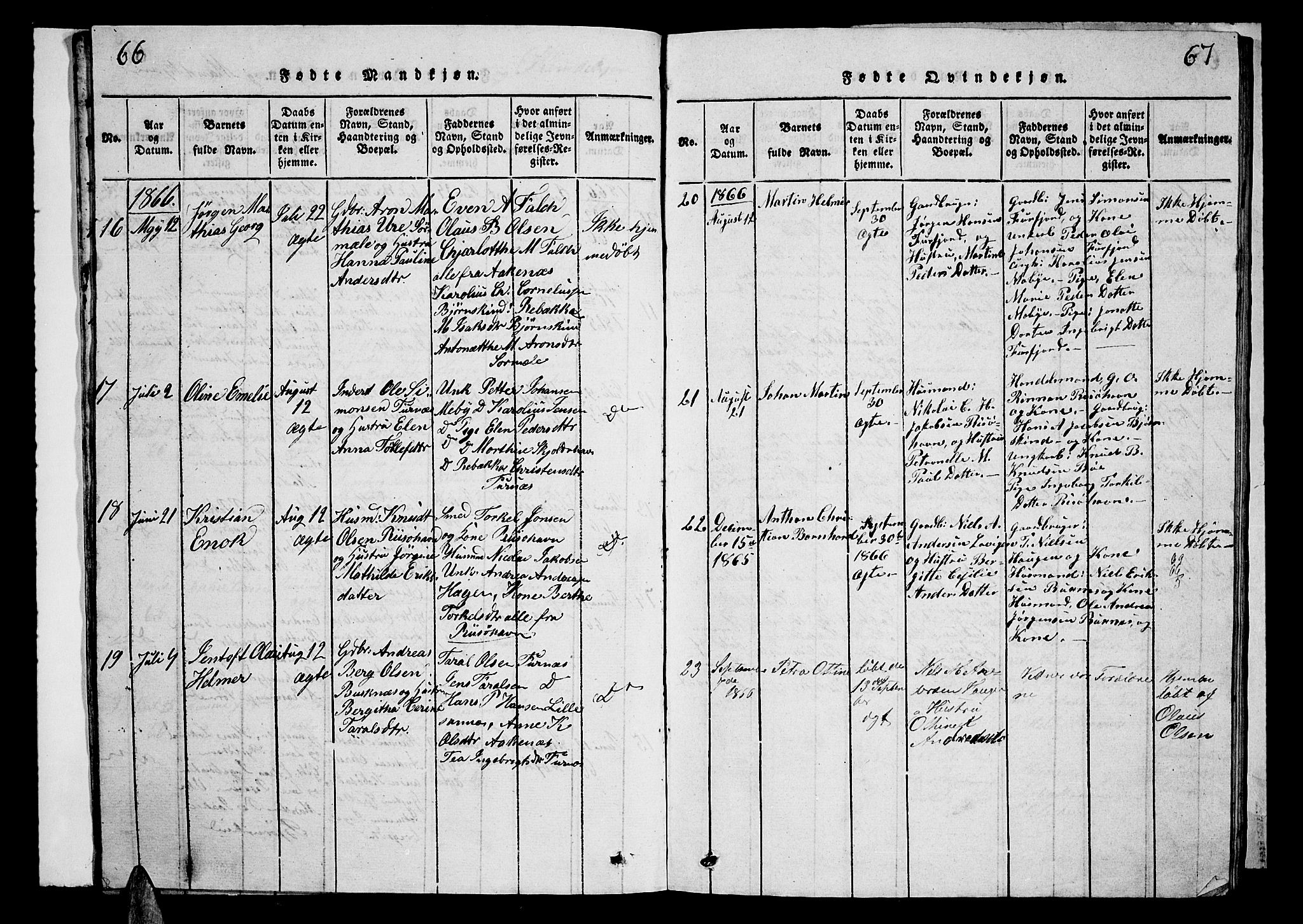 Ministerialprotokoller, klokkerbøker og fødselsregistre - Nordland, AV/SAT-A-1459/899/L1446: Klokkerbok nr. 899C01, 1820-1868, s. 66-67