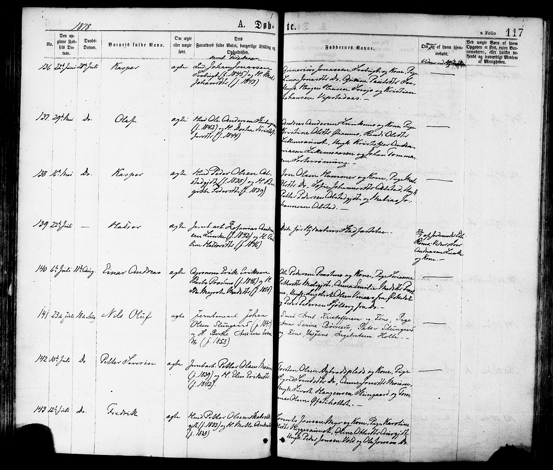 Ministerialprotokoller, klokkerbøker og fødselsregistre - Nord-Trøndelag, AV/SAT-A-1458/709/L0076: Ministerialbok nr. 709A16, 1871-1879, s. 117