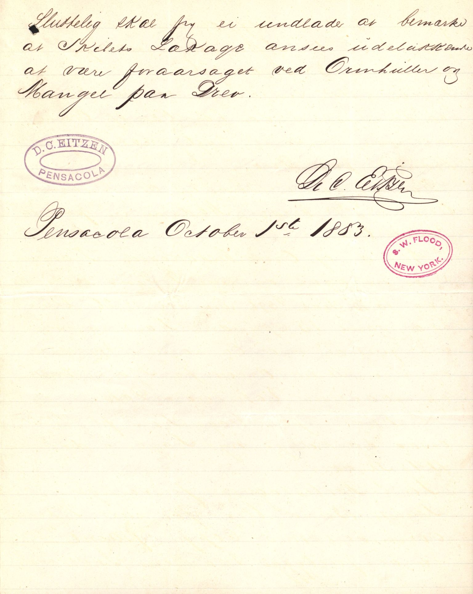 Pa 63 - Østlandske skibsassuranceforening, VEMU/A-1079/G/Ga/L0016/0011: Havaridokumenter / Elise, Dux, Dagmar, Dacapo, Louis, Iphignia, 1883, s. 62