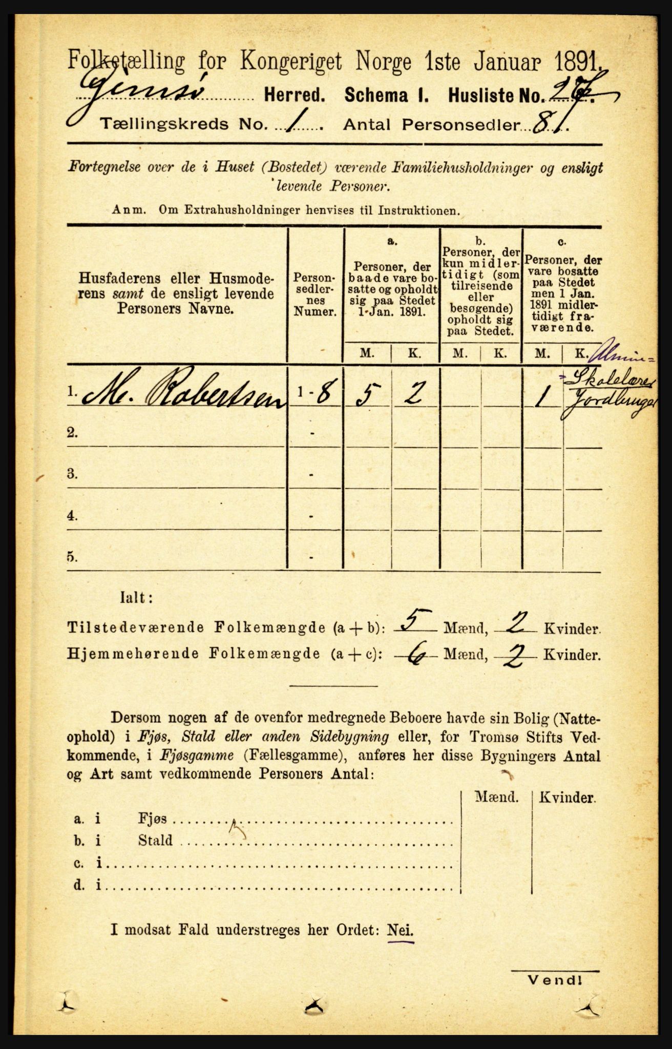 RA, Folketelling 1891 for 1864 Gimsøy herred, 1891, s. 48