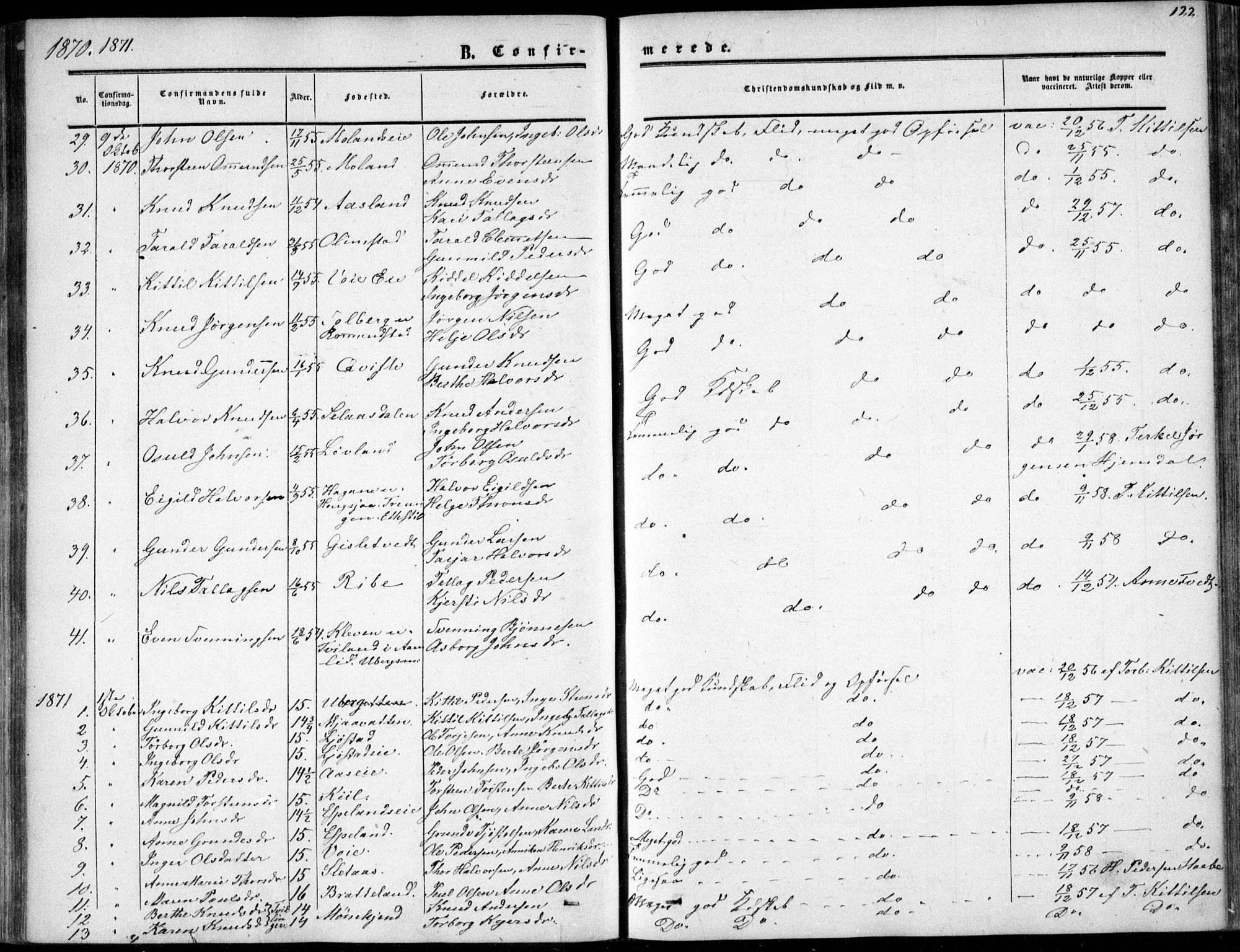 Gjerstad sokneprestkontor, SAK/1111-0014/F/Fa/Fab/L0003: Ministerialbok nr. A 3, 1853-1878, s. 122