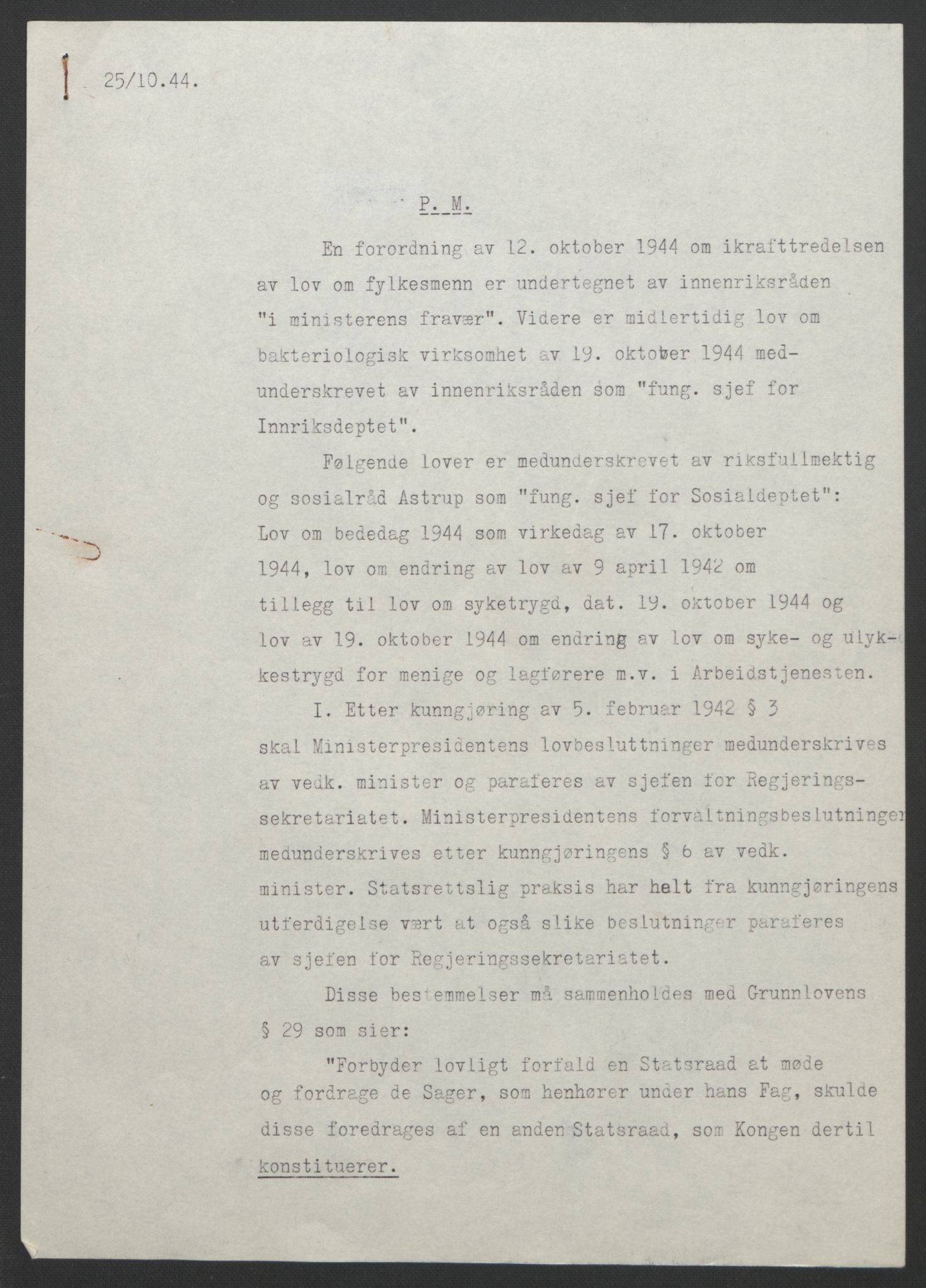 NS-administrasjonen 1940-1945 (Statsrådsekretariatet, de kommisariske statsråder mm), AV/RA-S-4279/D/Db/L0111/0003: Saker fra krigsårene / Journal, 1940-1945, s. 181