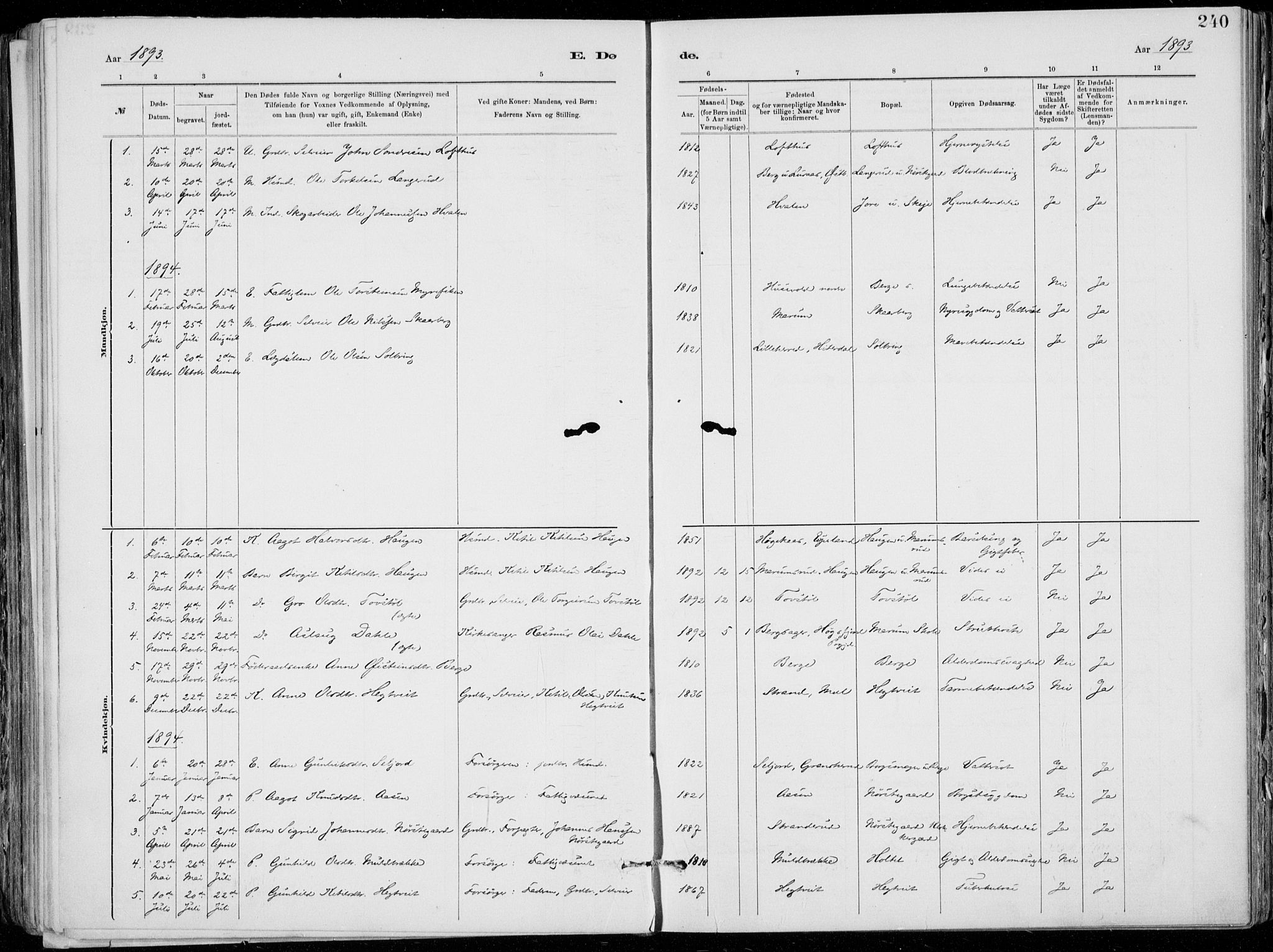 Tinn kirkebøker, AV/SAKO-A-308/F/Fa/L0007: Ministerialbok nr. I 7, 1878-1922, s. 240