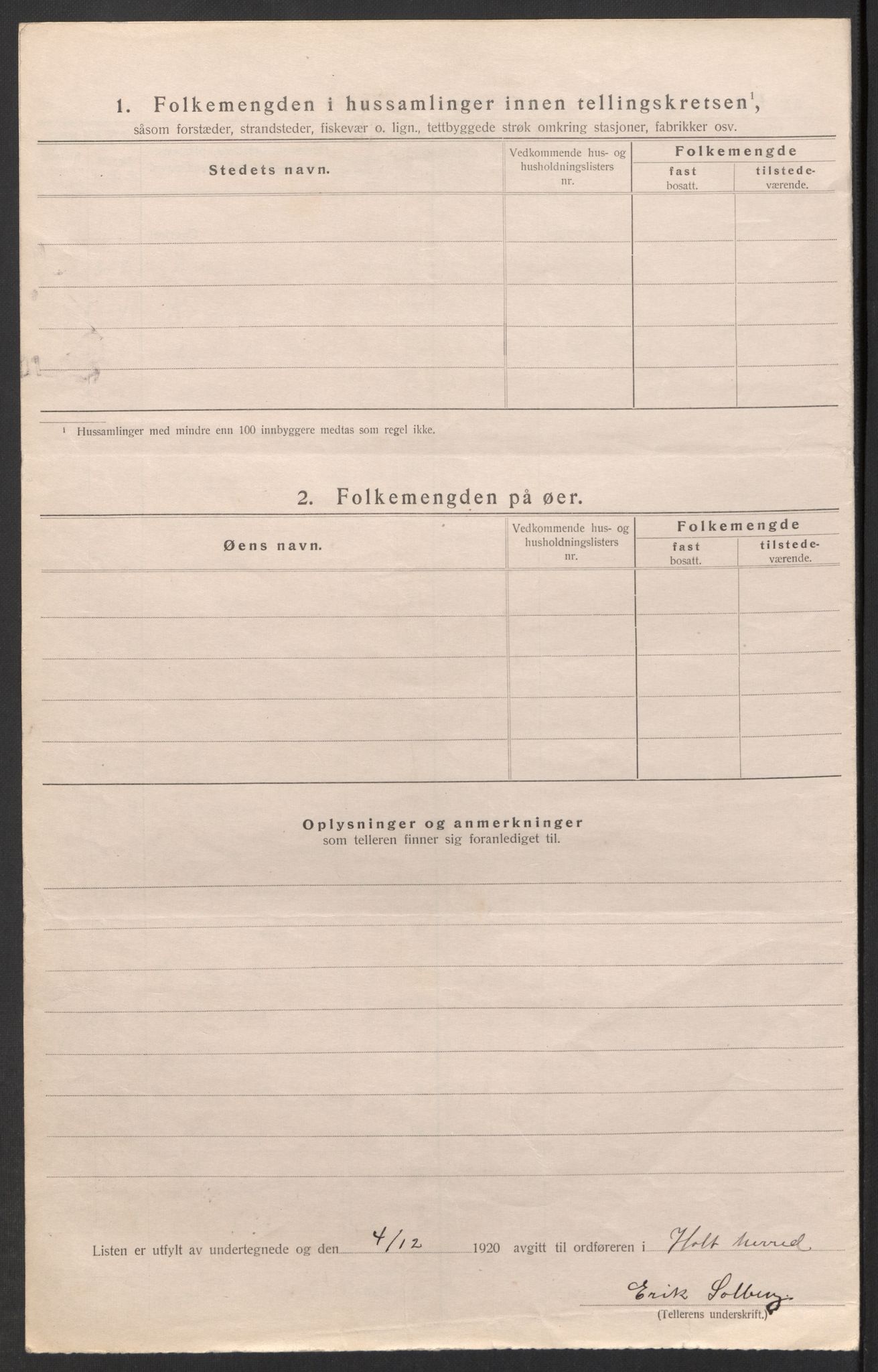 SAK, Folketelling 1920 for 0914 Holt herred, 1920, s. 20