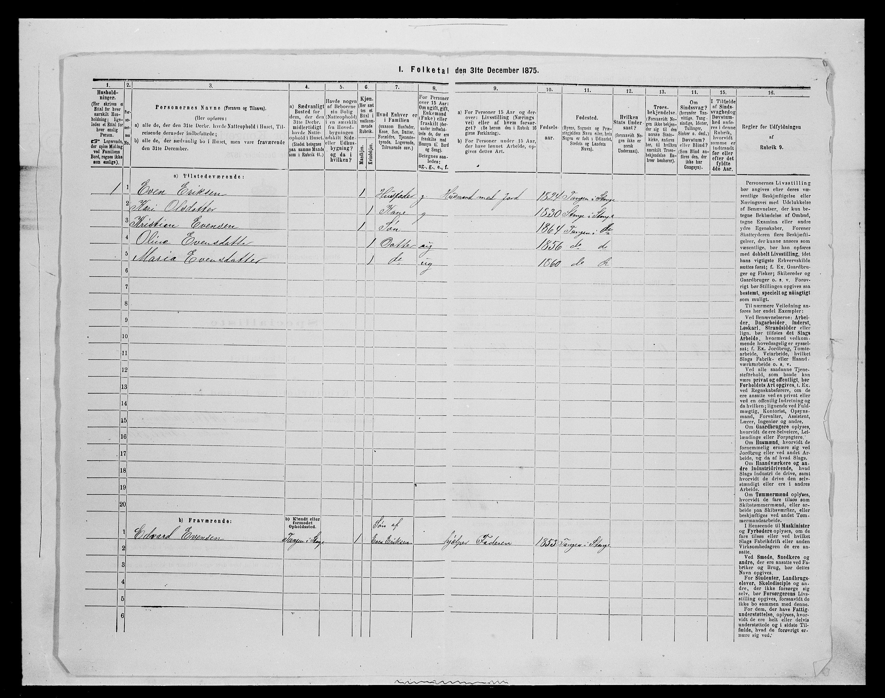 SAH, Folketelling 1875 for 0417P Stange prestegjeld, 1875, s. 1449