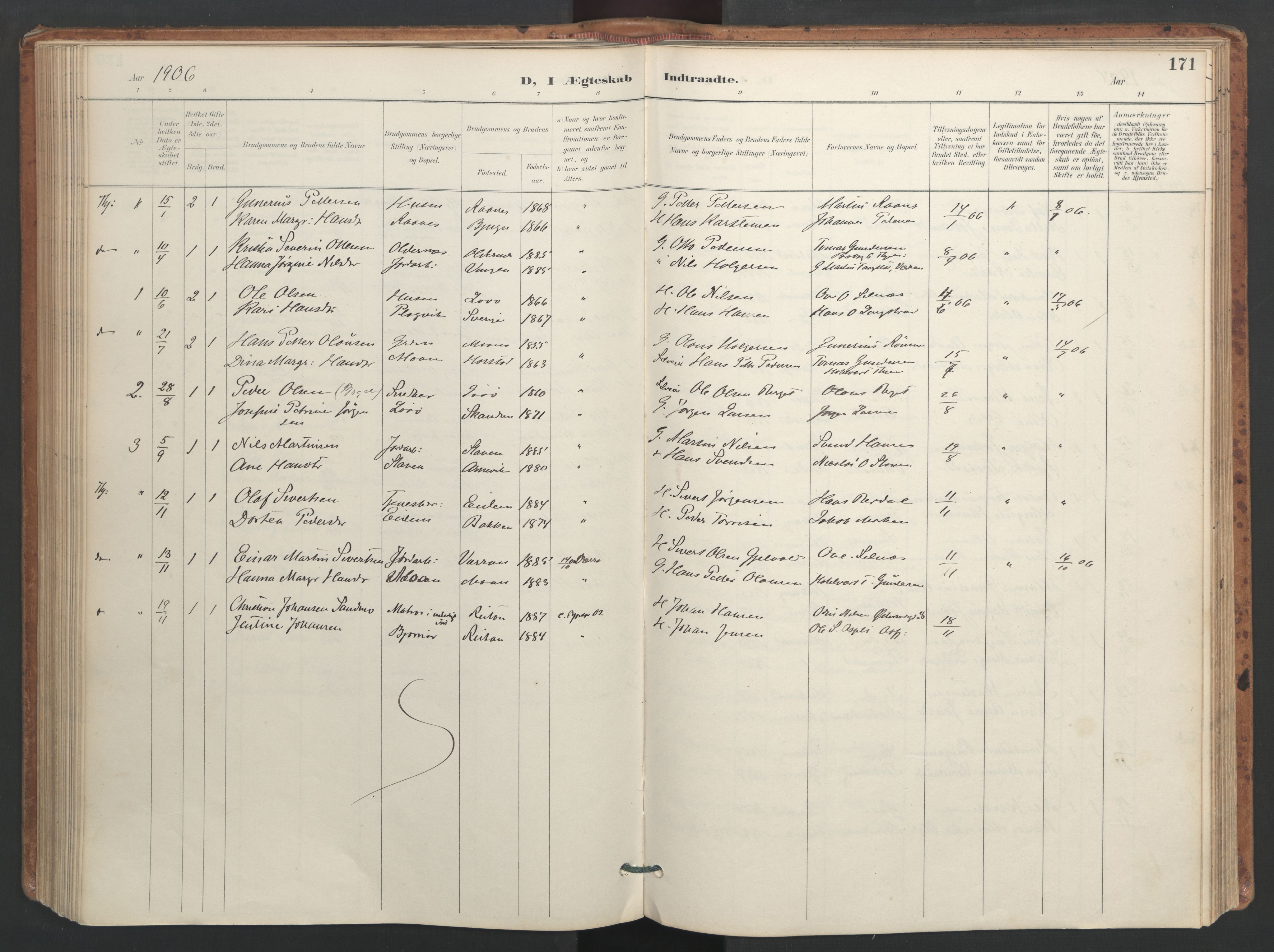 Ministerialprotokoller, klokkerbøker og fødselsregistre - Sør-Trøndelag, AV/SAT-A-1456/655/L0681: Ministerialbok nr. 655A10, 1895-1907, s. 171