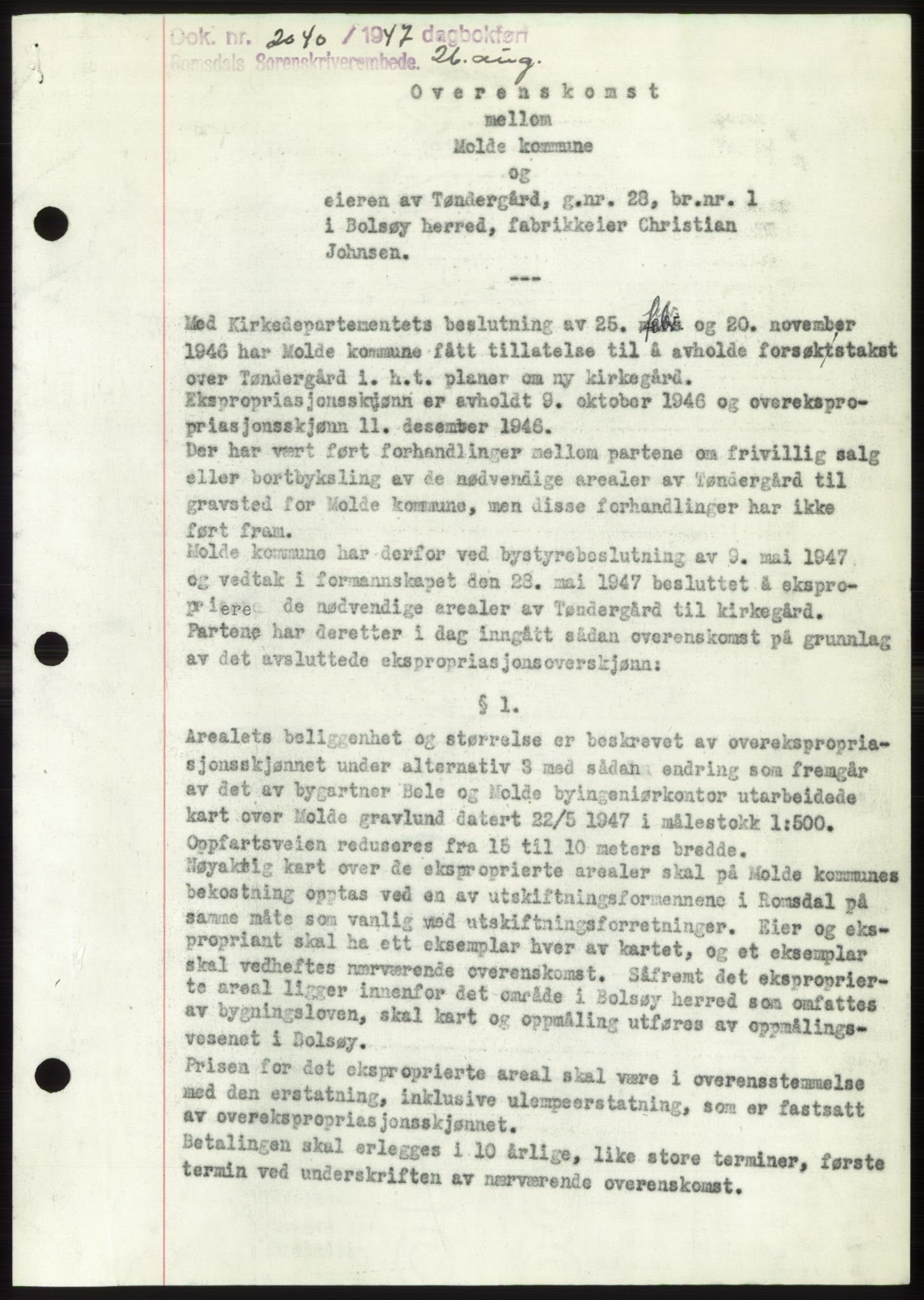 Romsdal sorenskriveri, SAT/A-4149/1/2/2C: Pantebok nr. B3, 1946-1948, Dagboknr: 2040/1947