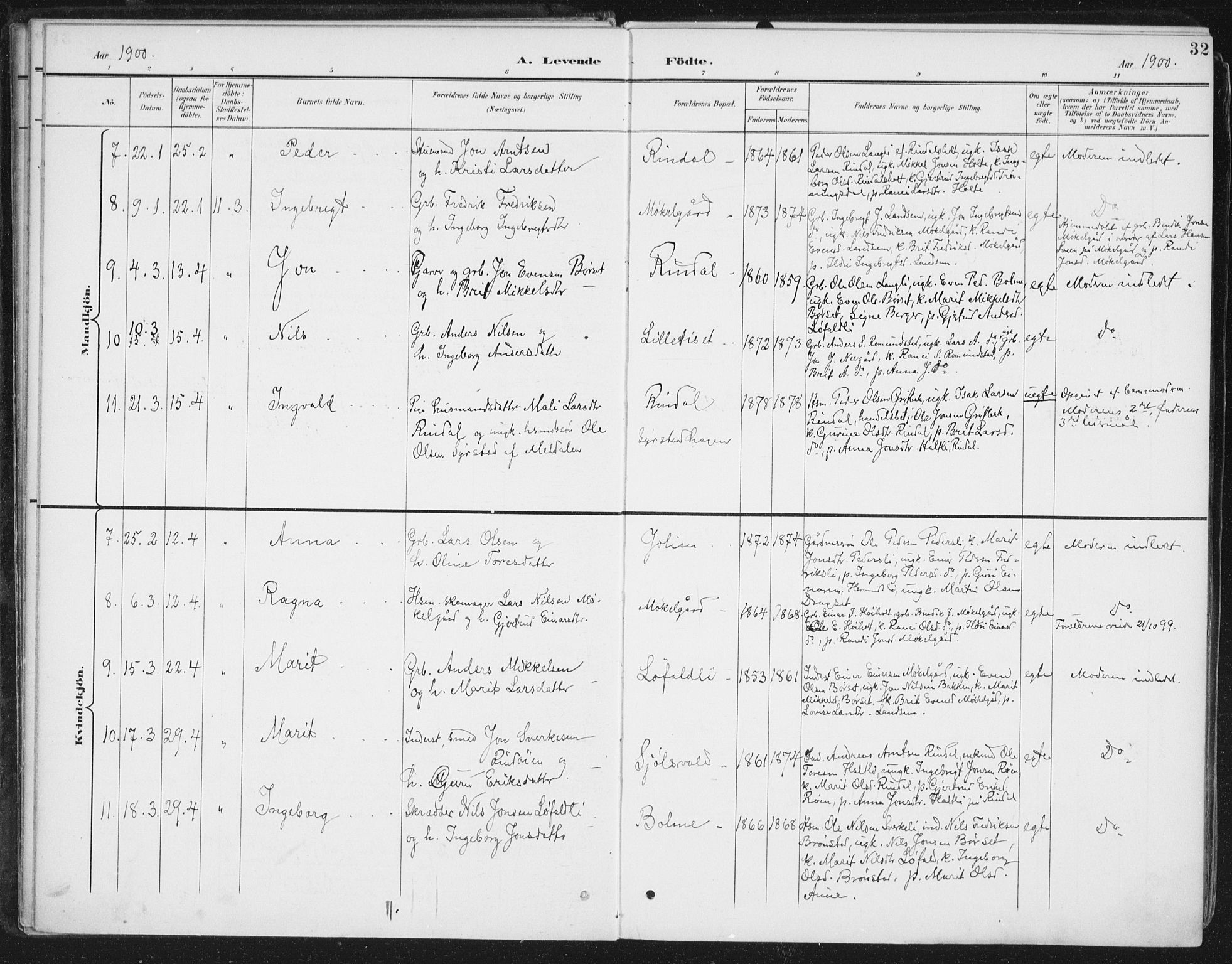 Ministerialprotokoller, klokkerbøker og fødselsregistre - Møre og Romsdal, AV/SAT-A-1454/598/L1072: Ministerialbok nr. 598A06, 1896-1910, s. 32