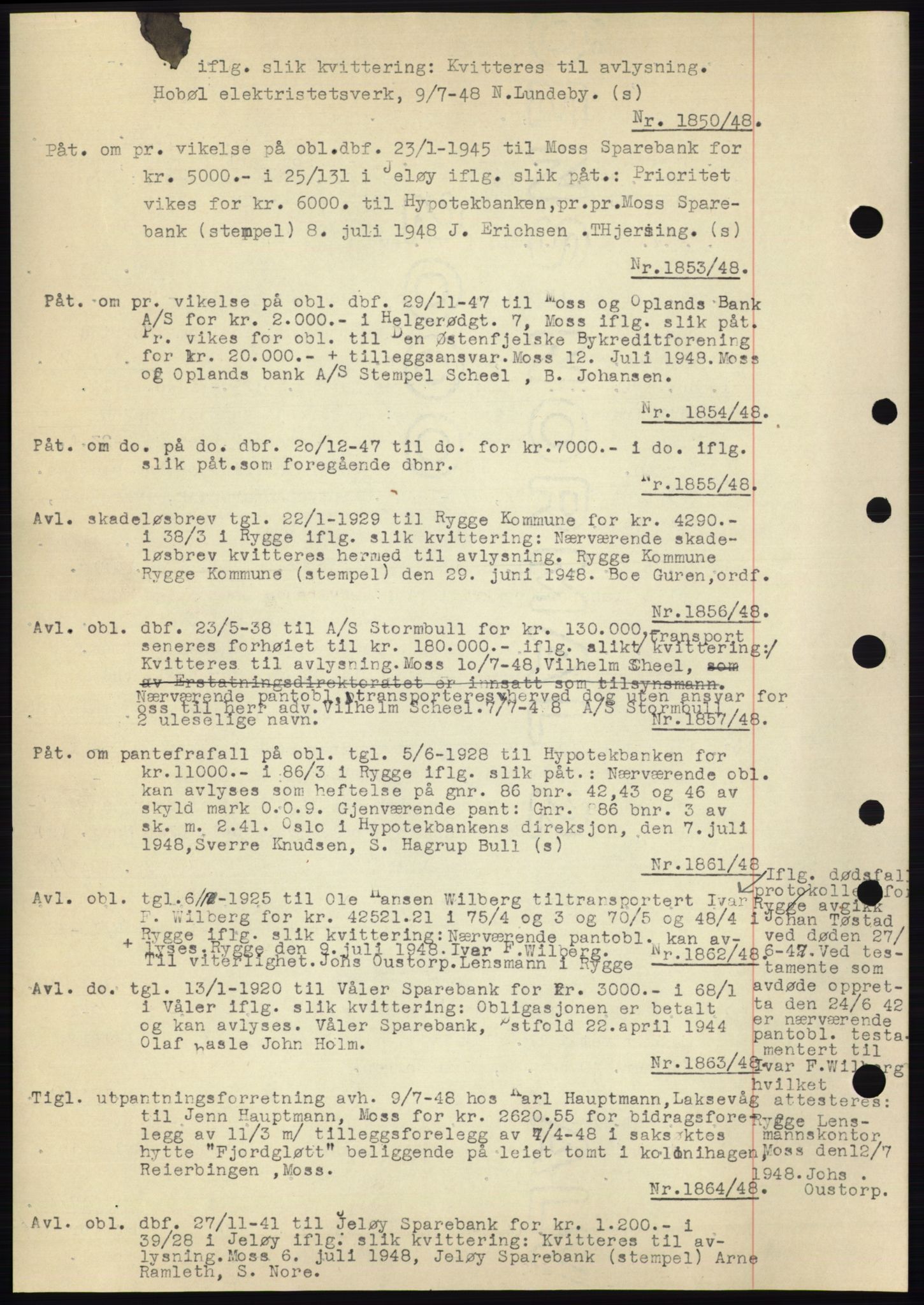 Moss sorenskriveri, SAO/A-10168: Pantebok nr. C10, 1938-1950, Dagboknr: 1850/1948