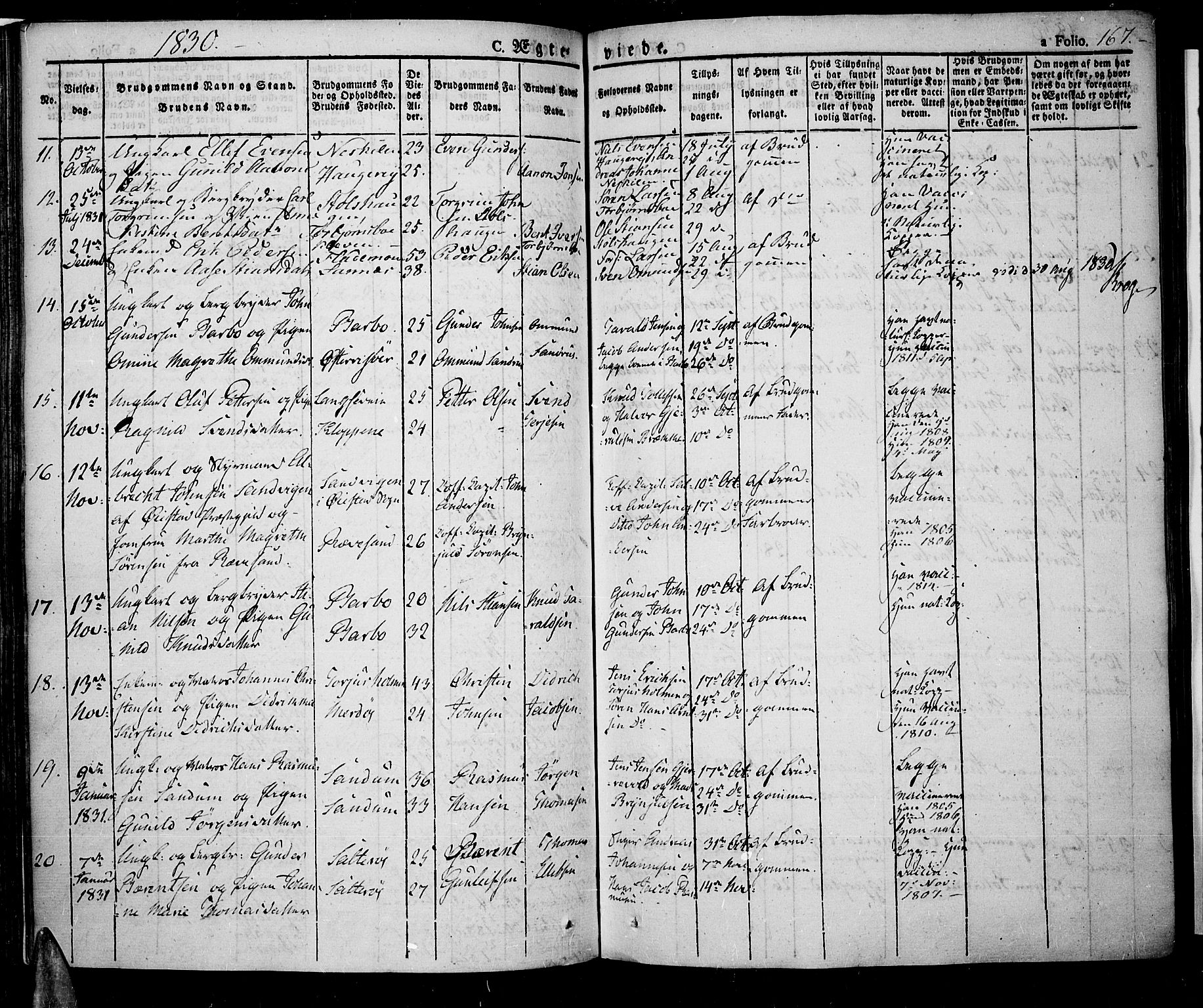 Tromøy sokneprestkontor, AV/SAK-1111-0041/F/Fa/L0003: Ministerialbok nr. A 3, 1825-1837, s. 167