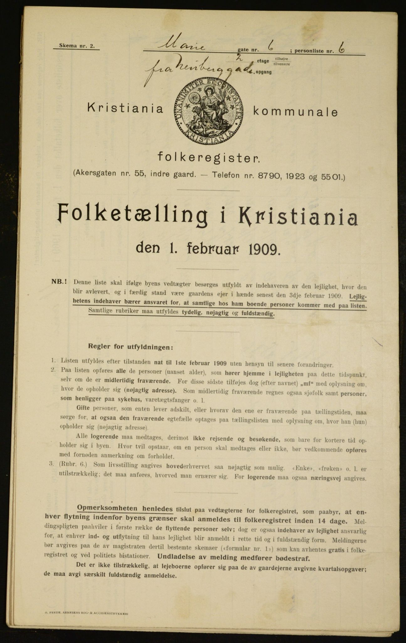 OBA, Kommunal folketelling 1.2.1909 for Kristiania kjøpstad, 1909, s. 56911