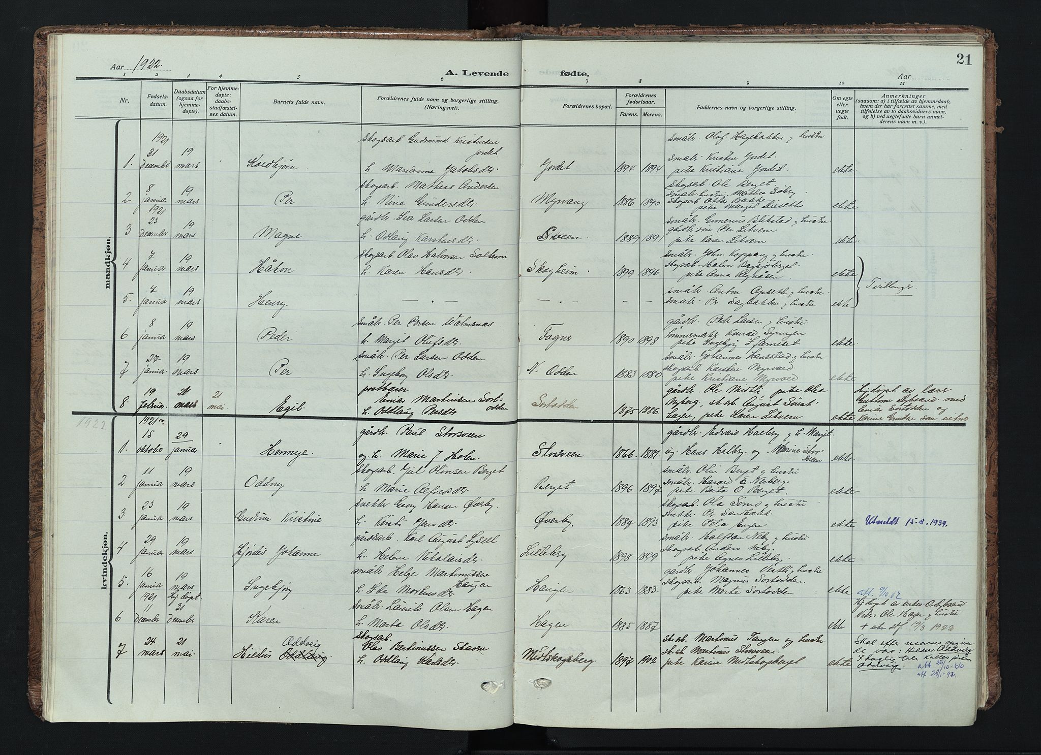 Trysil prestekontor, AV/SAH-PREST-046/H/Ha/Haa/L0016: Ministerialbok nr. 16, 1913-1946, s. 21