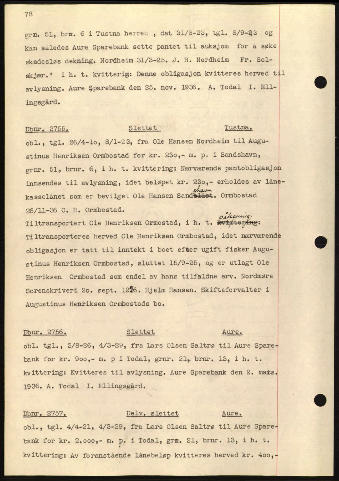 Nordmøre sorenskriveri, SAT/A-4132/1/2/2Ca: Pantebok nr. C80, 1936-1939, Dagboknr: 2755/1936
