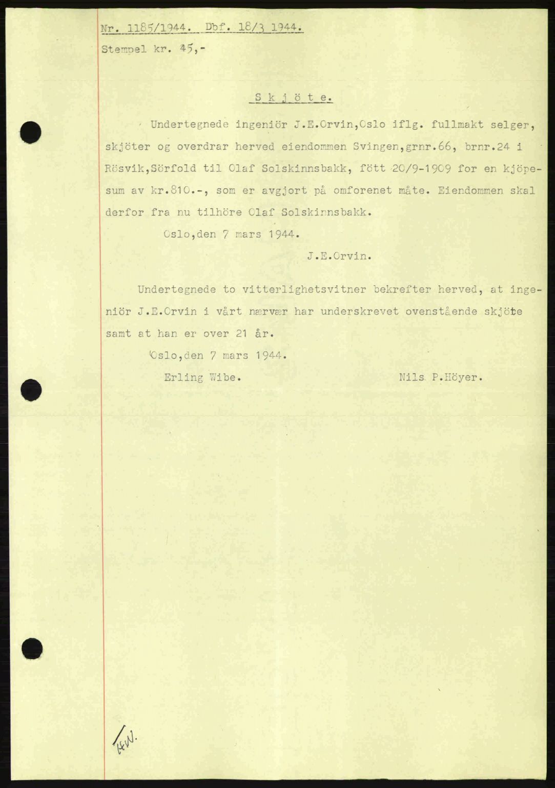 Salten sorenskriveri, SAT/A-4578/1/2/2C: Pantebok nr. A14-15, 1943-1945, Dagboknr: 1185/1944