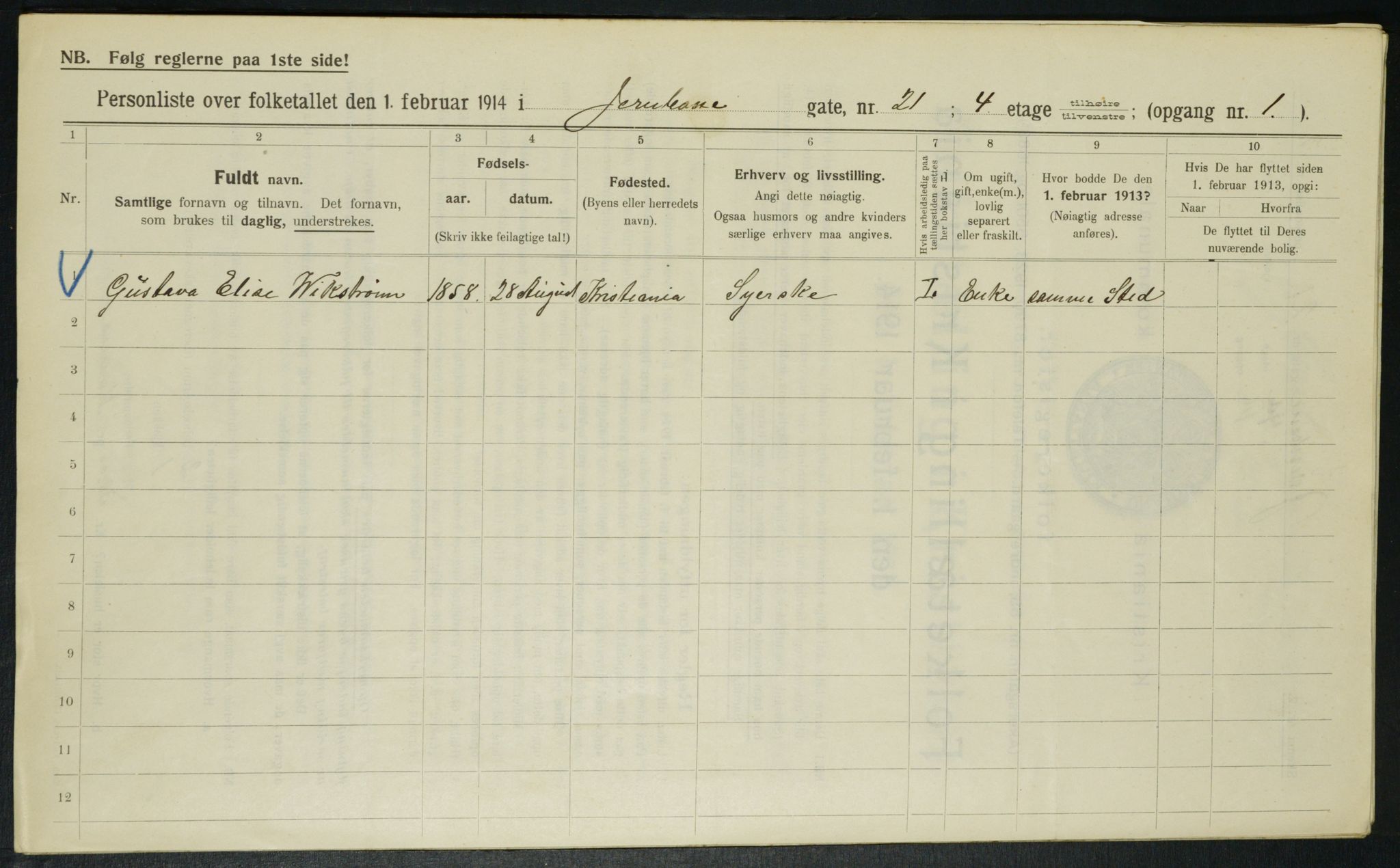 OBA, Kommunal folketelling 1.2.1914 for Kristiania, 1914, s. 46896